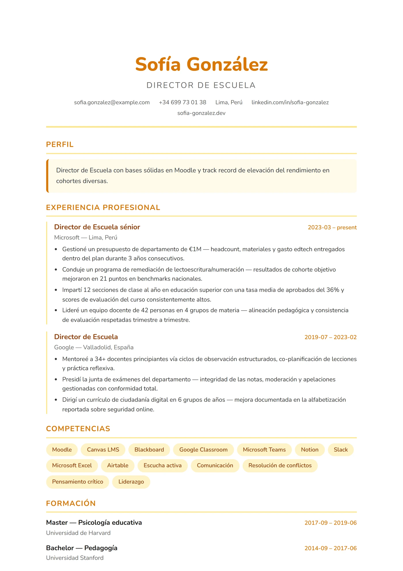 ATS Docente — Plantillas de CV
