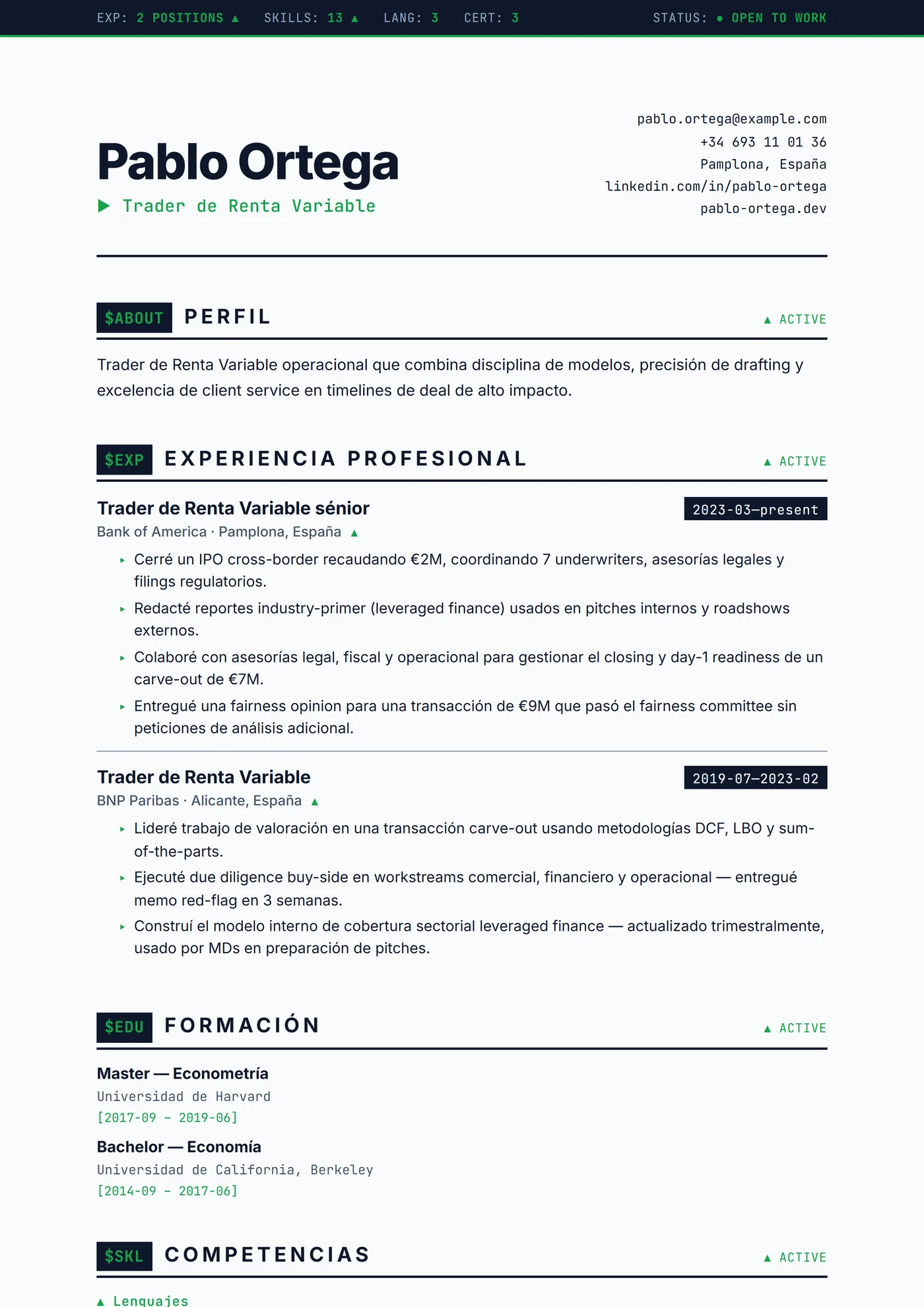 ATS Cinta Bursátil — Plantillas de CV
