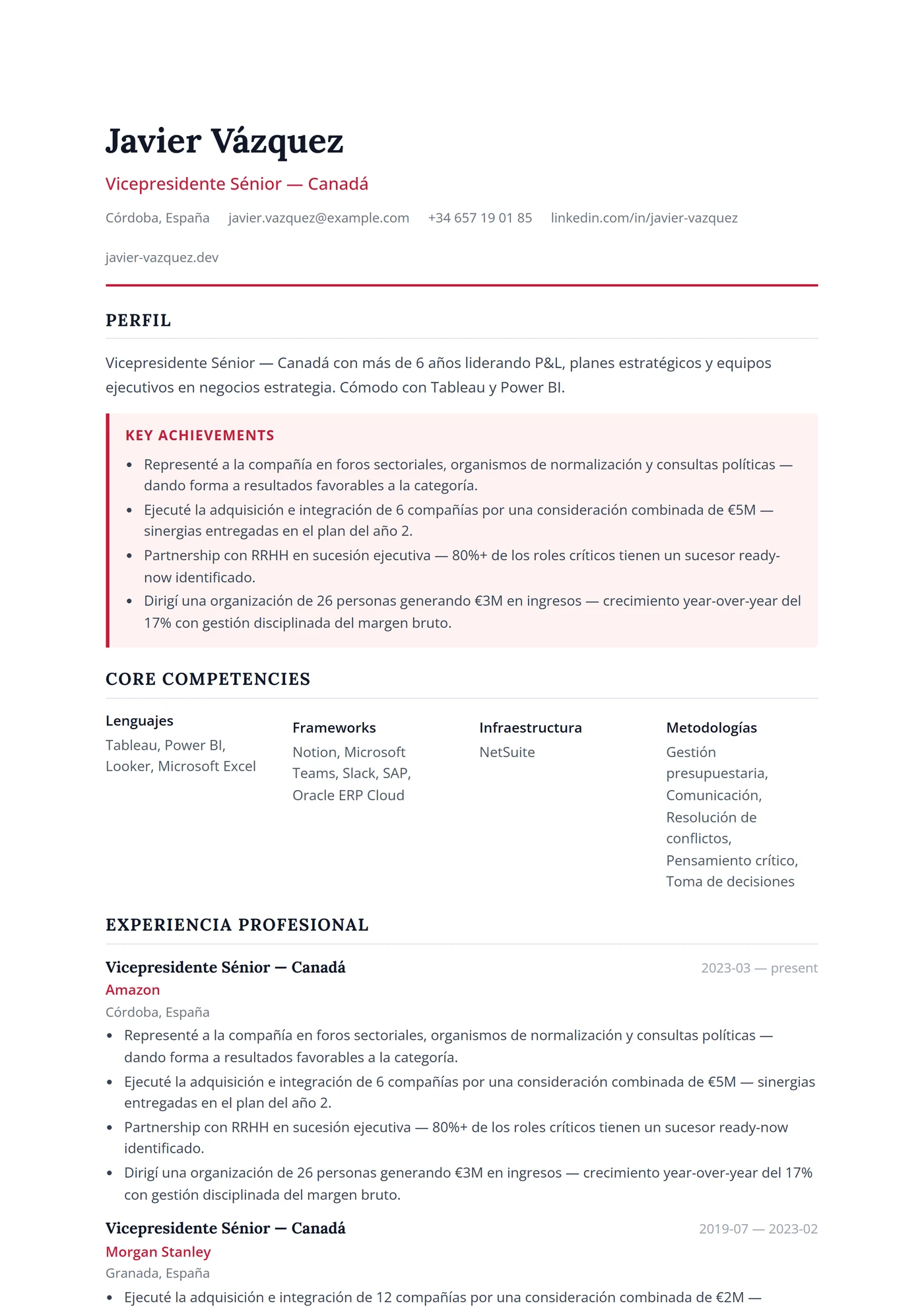 Canadá Inglés Ejecutivo — Plantillas de CV