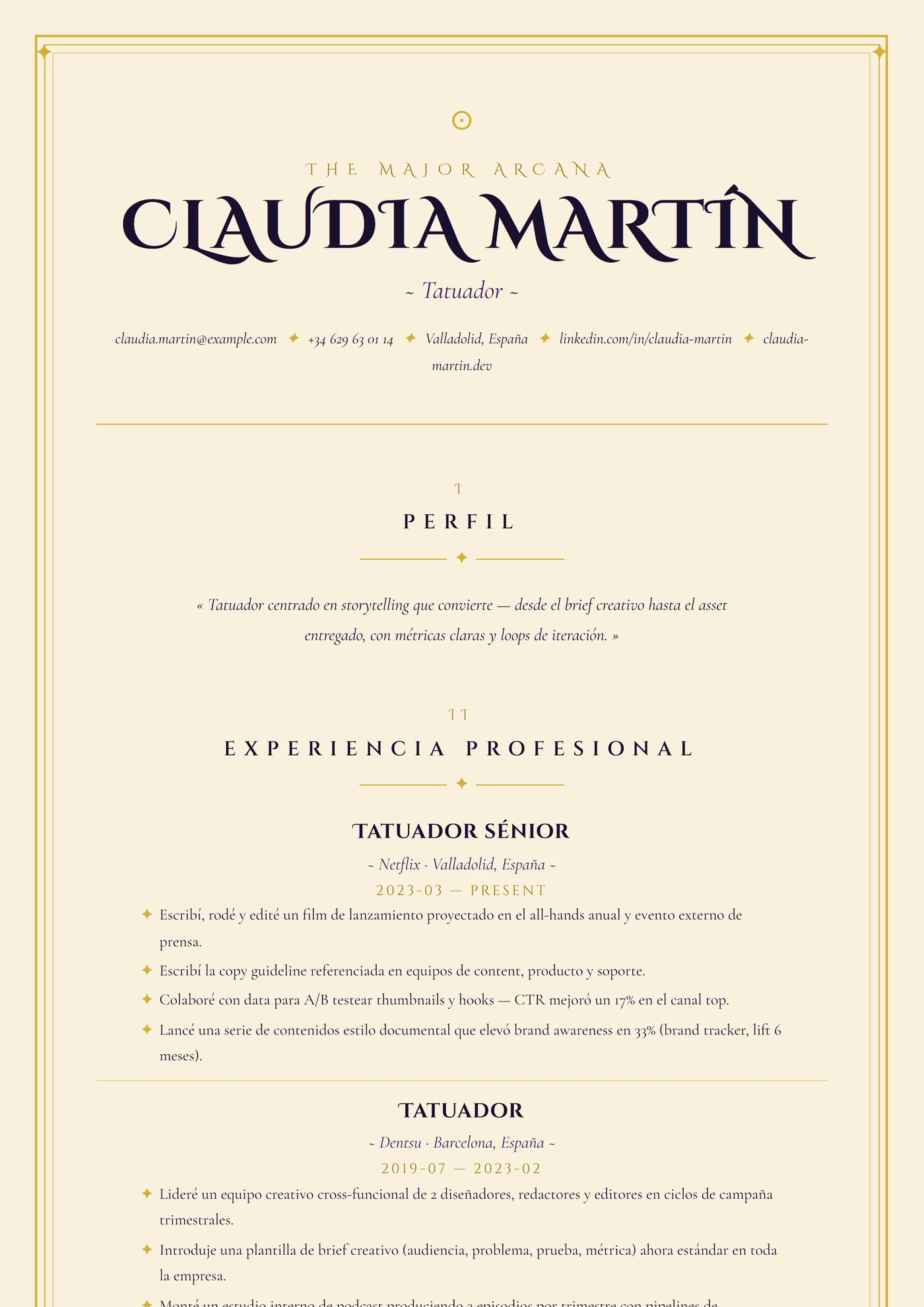 Carta de Tarot — Plantillas de CV