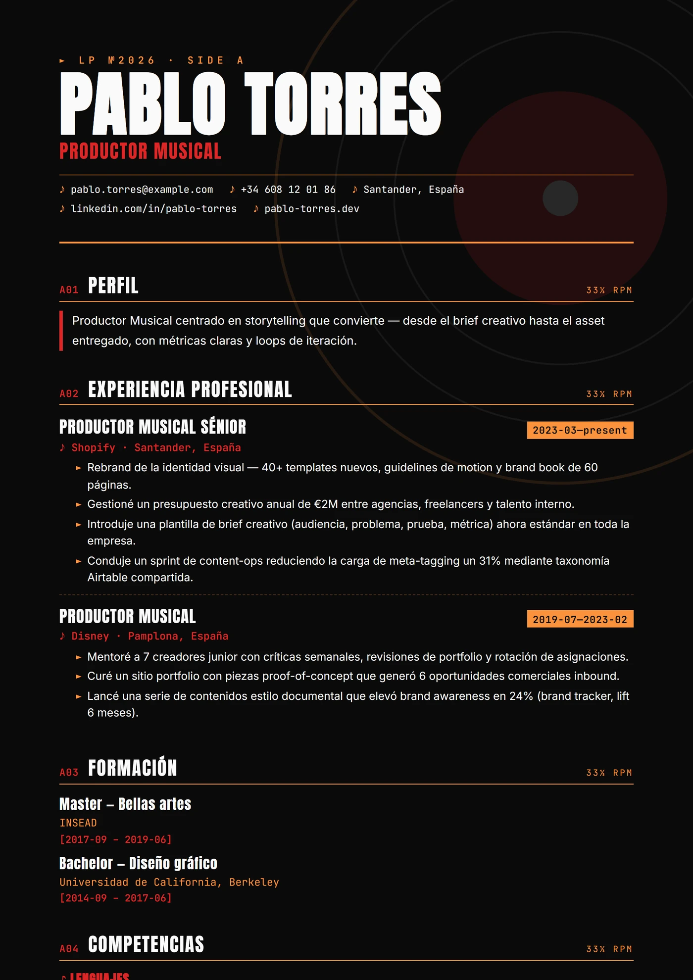 Portada Vinilo — Plantillas de CV