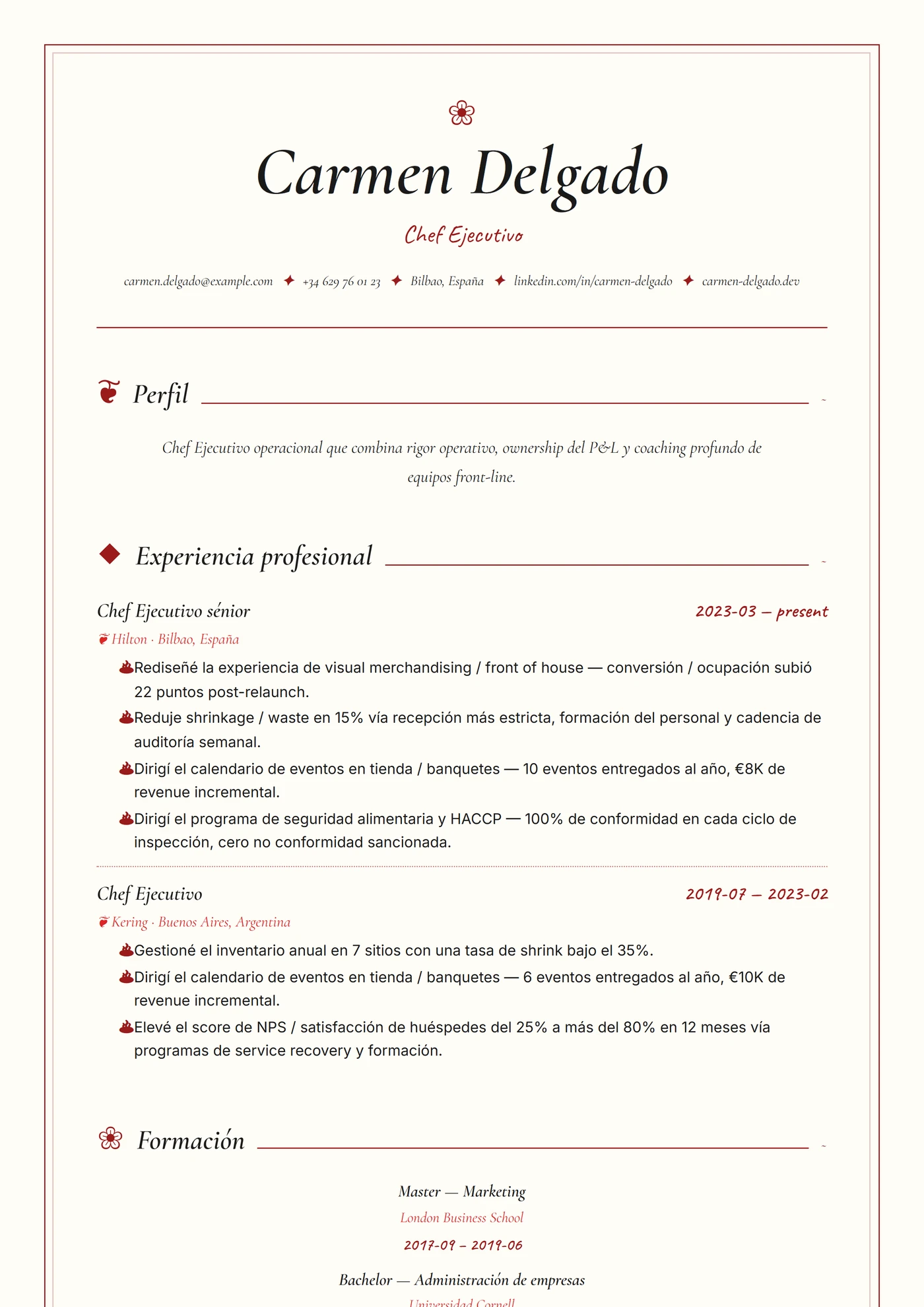 Industria — Chef de cocina — Plantillas de CV
