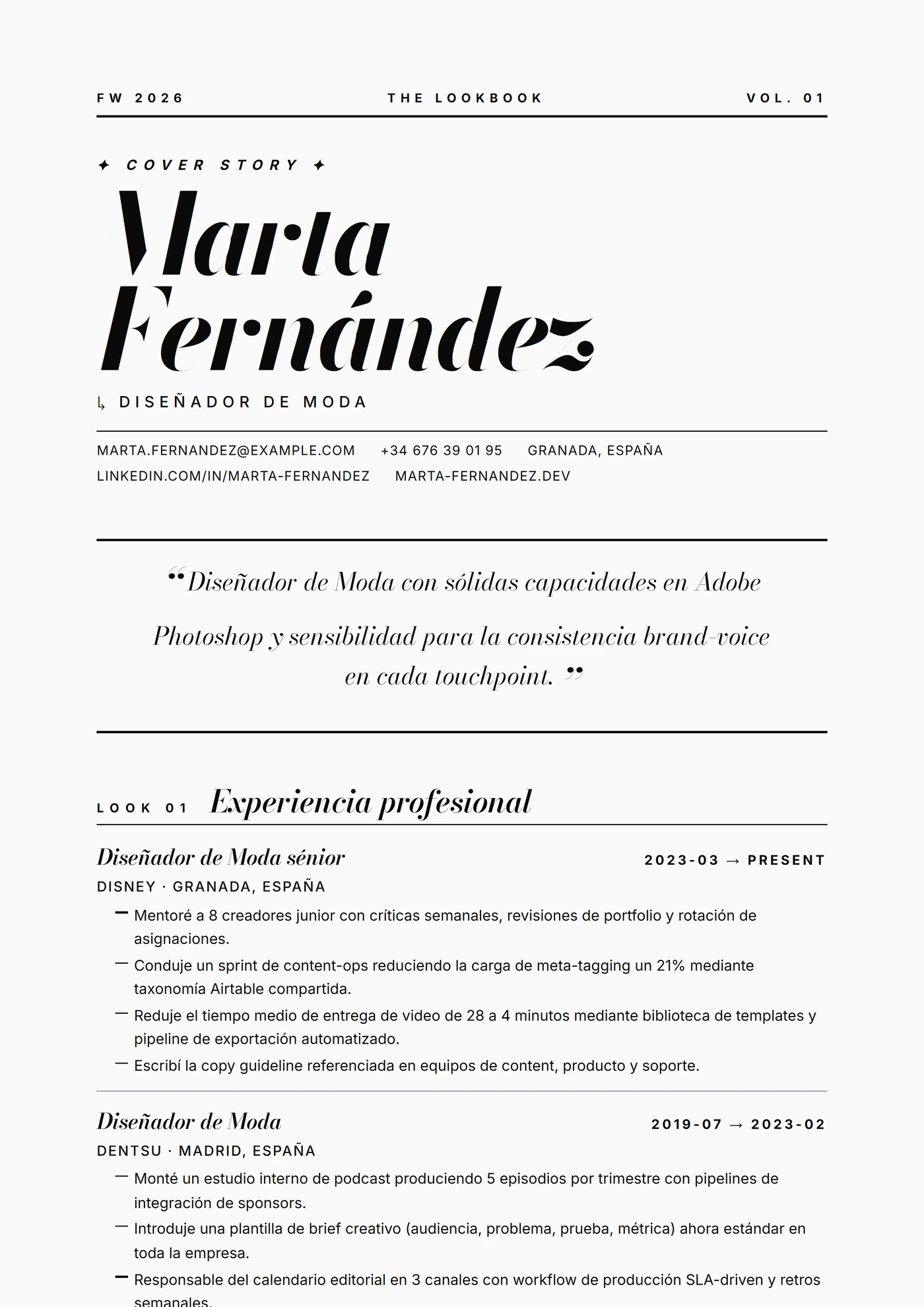 Industria — Moda pasarela — Plantillas de CV