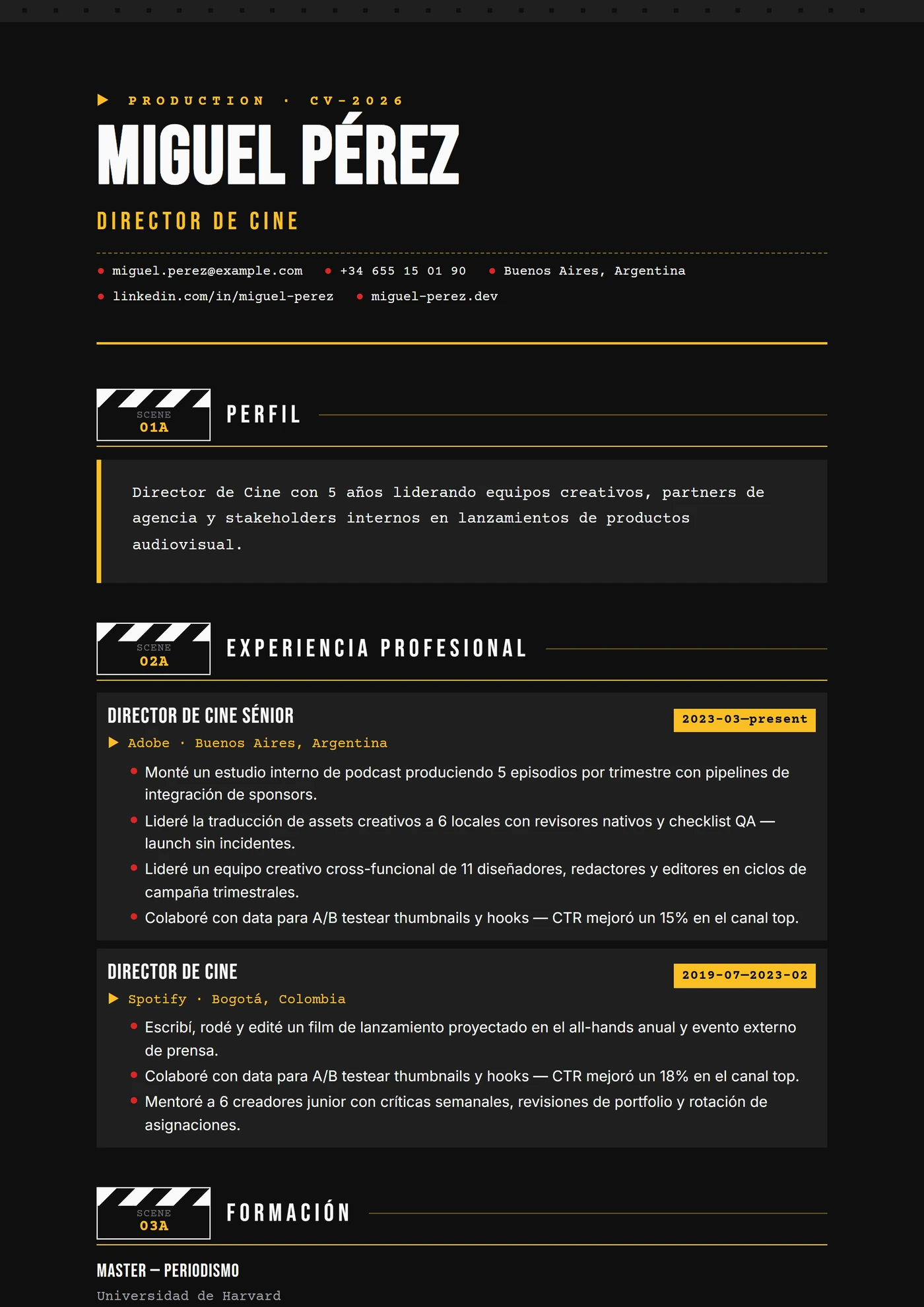 Industria — Producción audiovisual — Plantillas de CV