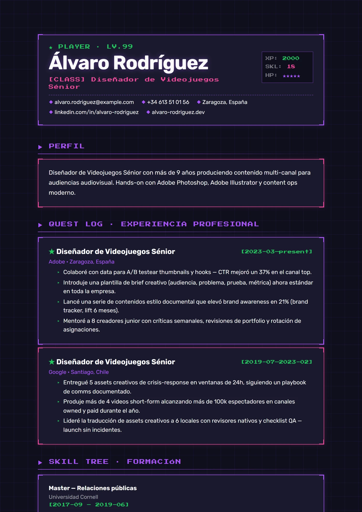 Industria — Videojuegos — Plantillas de CV
