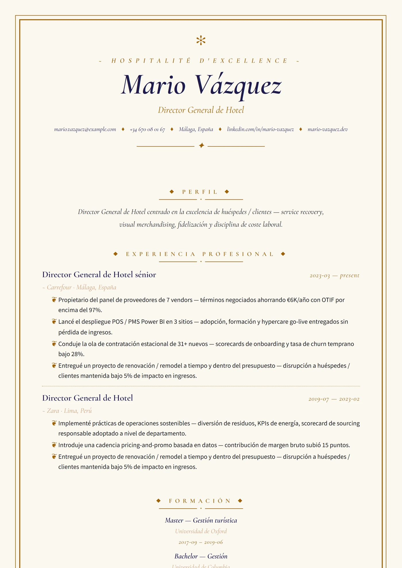 Industria — Hostelería — Plantillas de CV