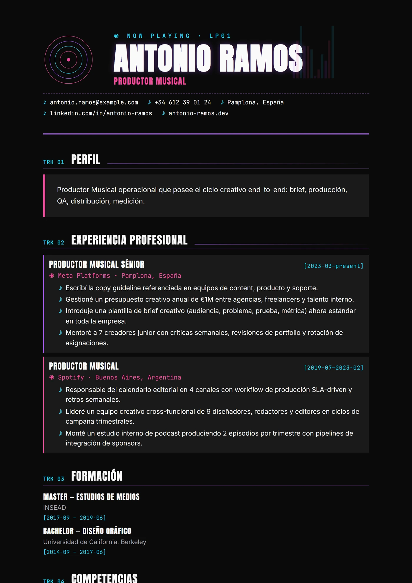 Industria — Productor musical — Plantillas de CV