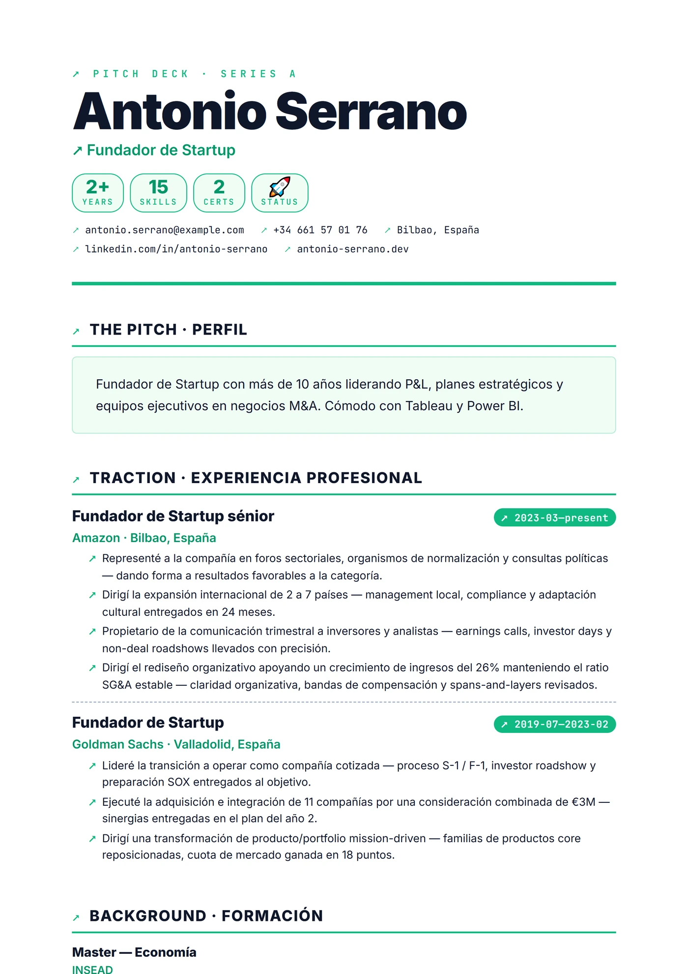 Moderno Startup Pitch — Plantillas de CV