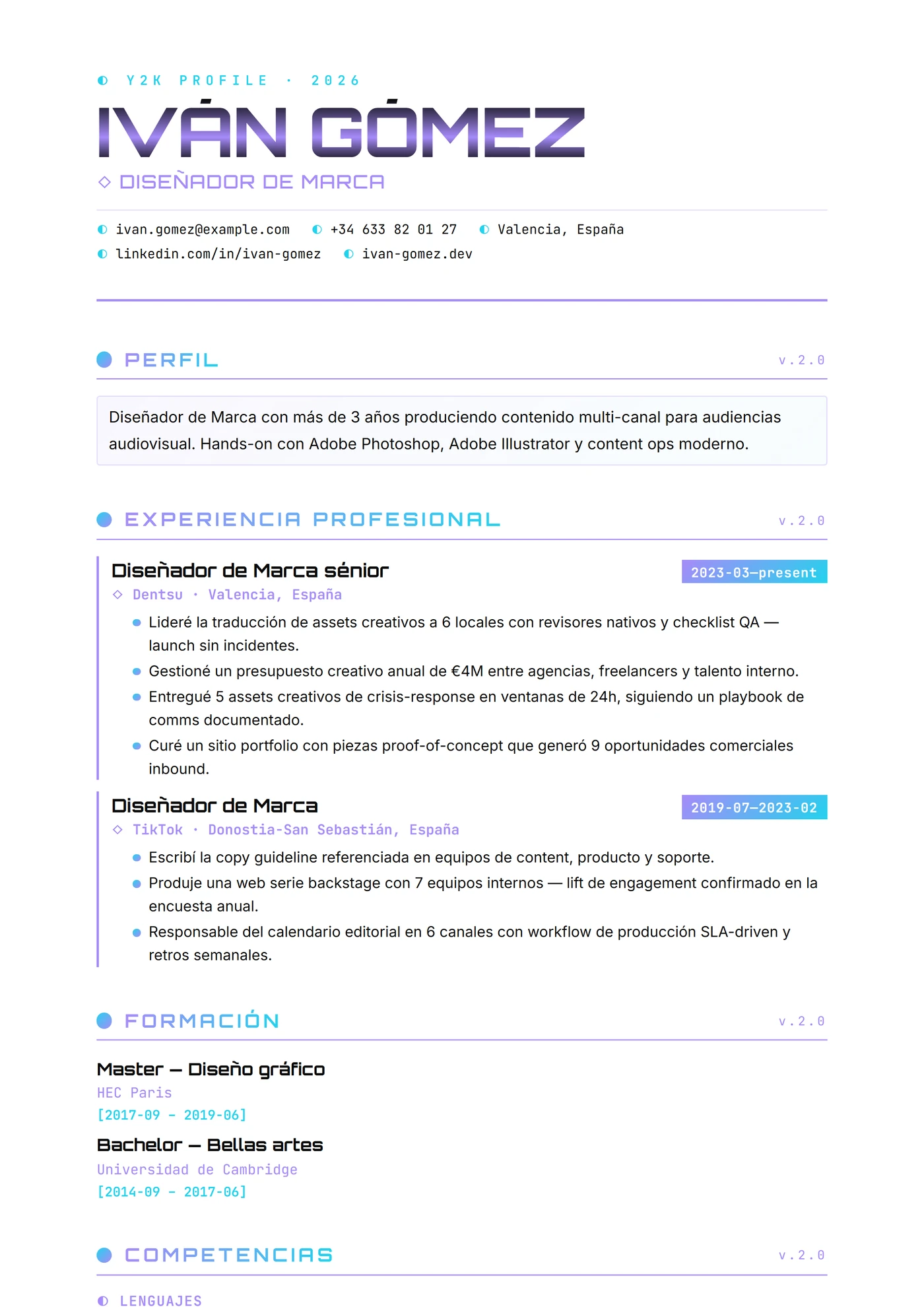 Moderno Y2K Cromo — Plantillas de CV