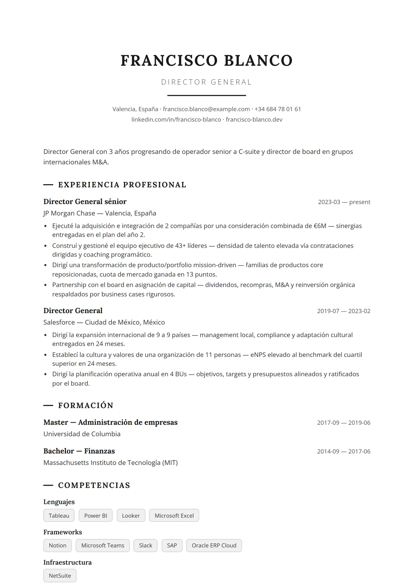 Países Bajos Ejecutivo — Plantillas de CV