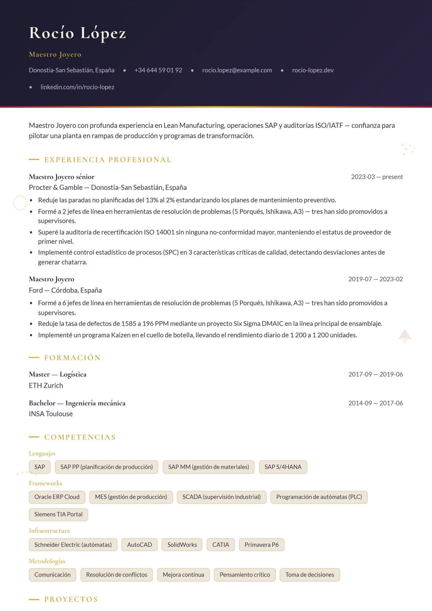 Oficio — Joyero — Plantillas de CV