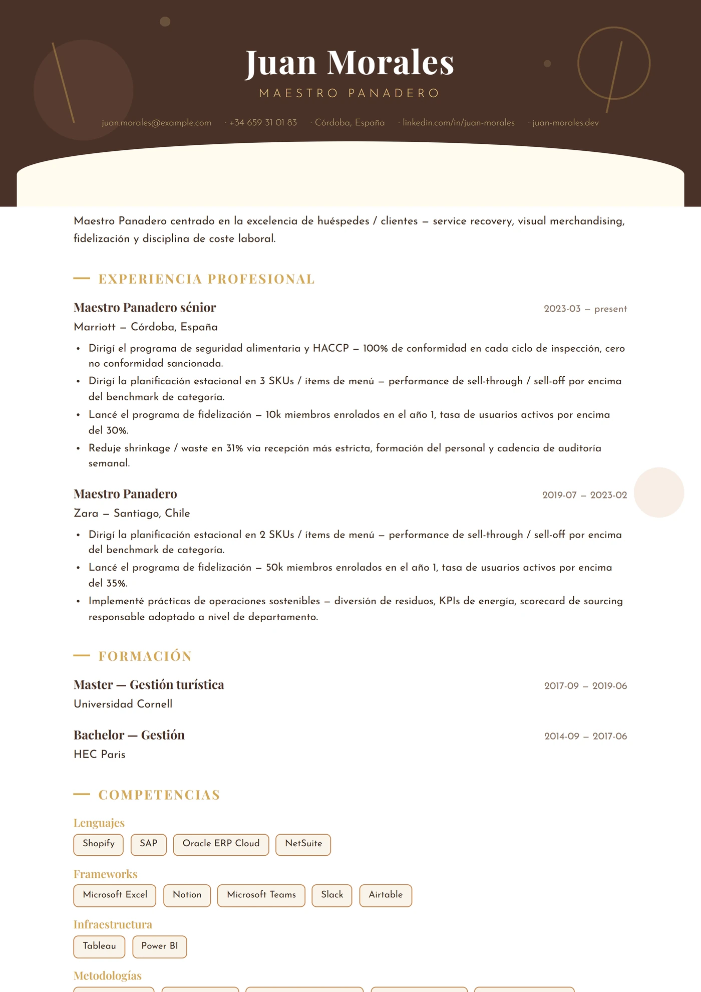 Oficio — Panadero — Plantillas de CV