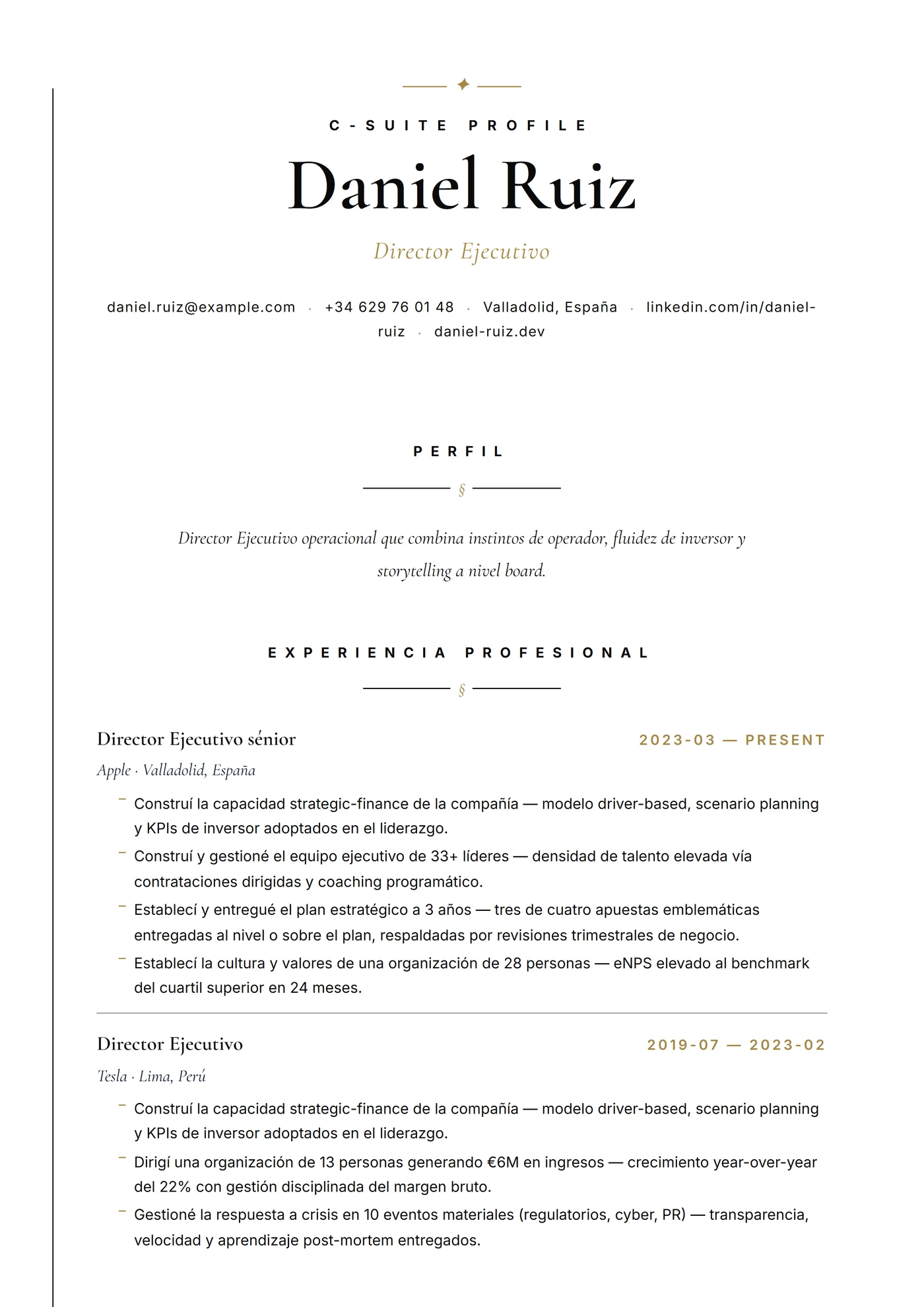 C-Suite Elegante — Plantillas de CV