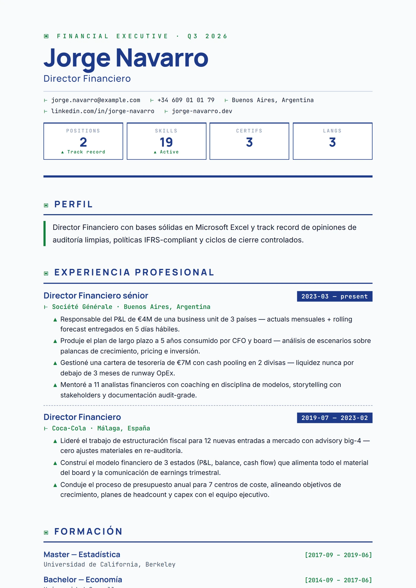 Balance CFO — Plantillas de CV