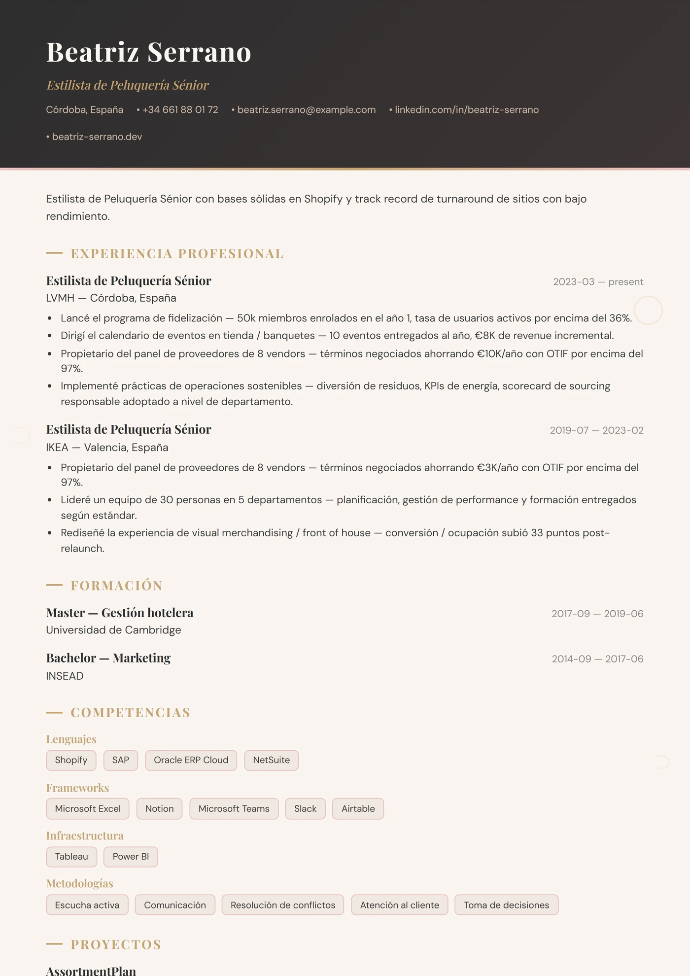 Oficio — Peluquero — Plantillas de CV