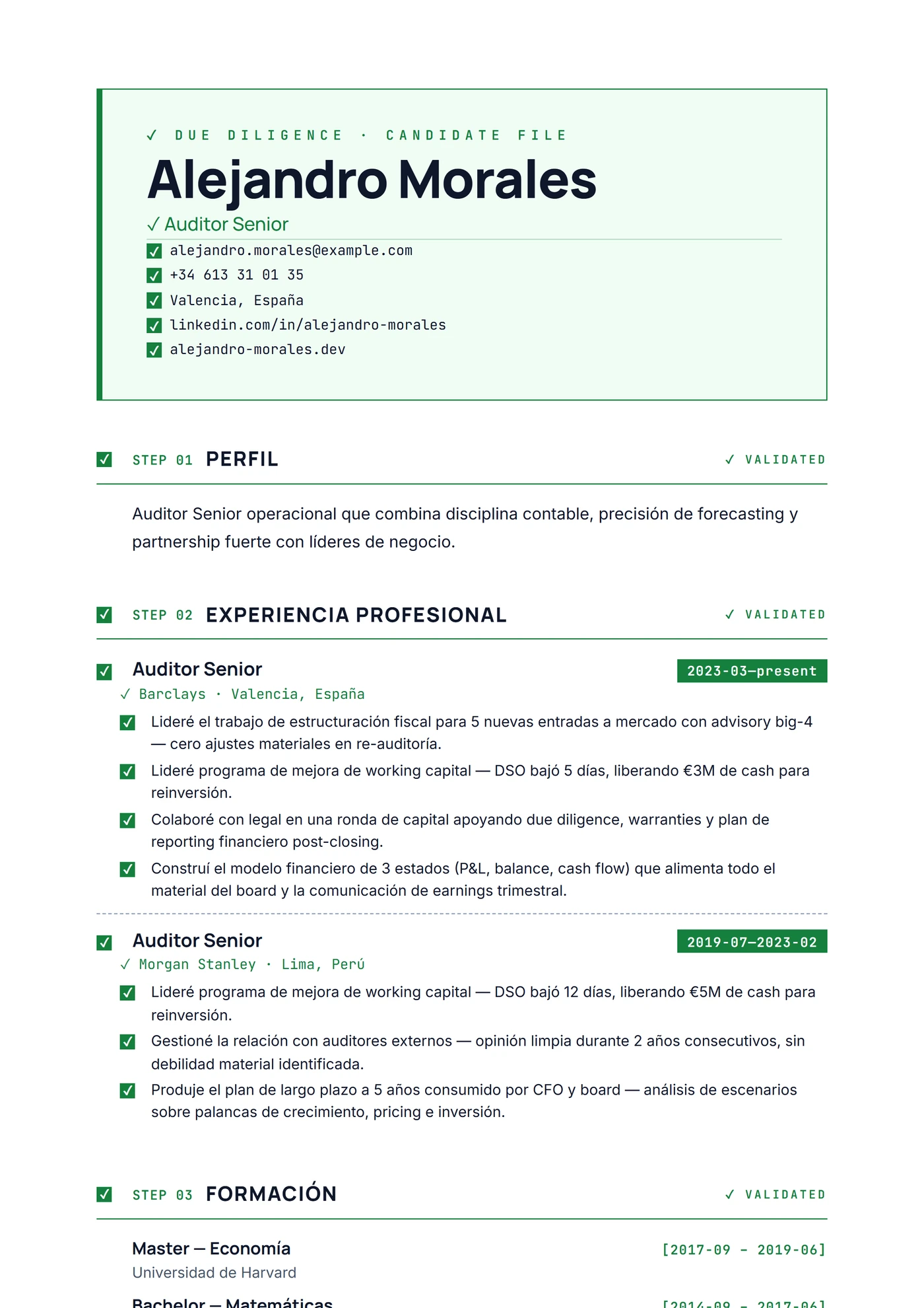 Due Diligence — Plantillas de CV