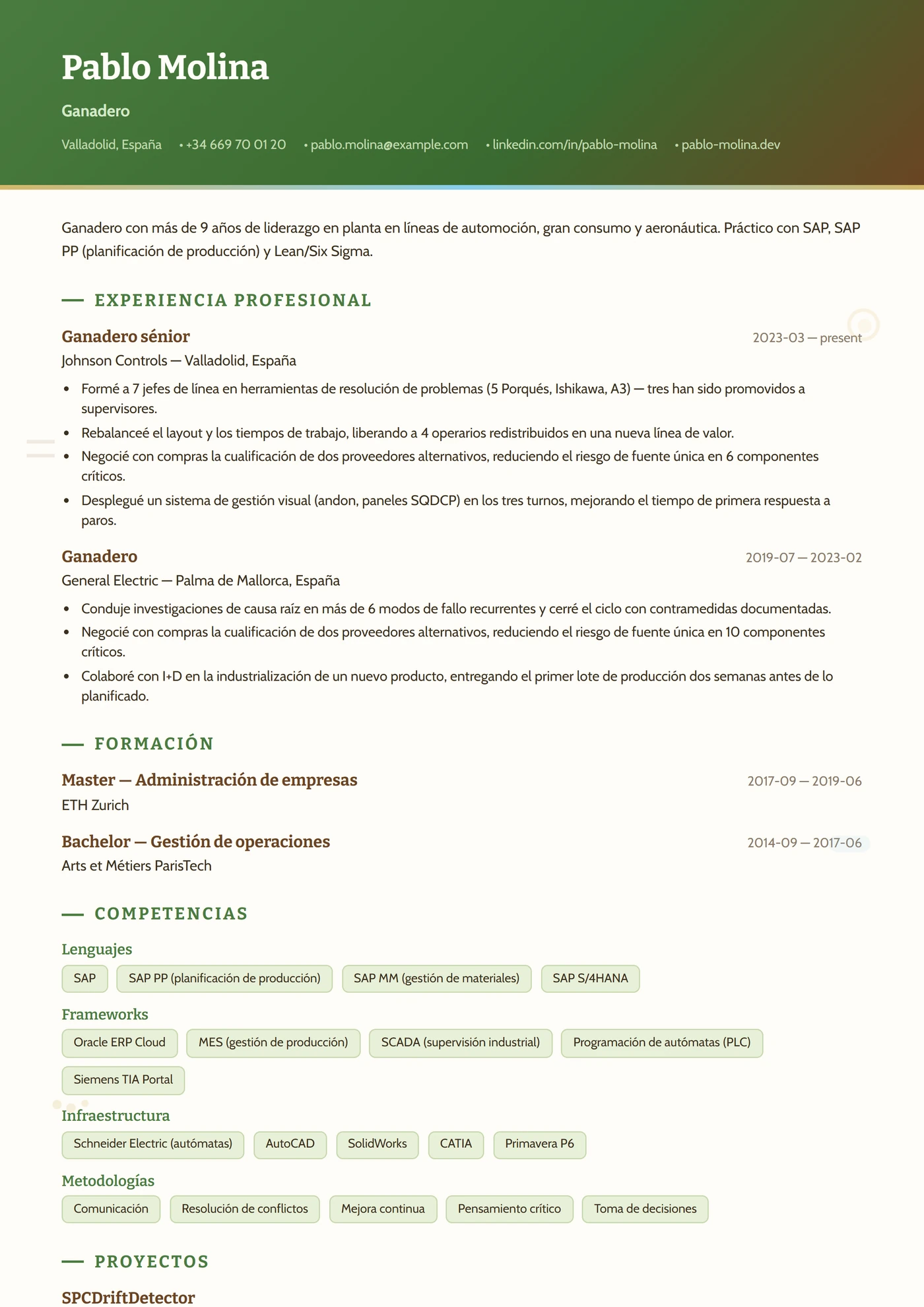 Oficio — Ganadería — Plantillas de CV