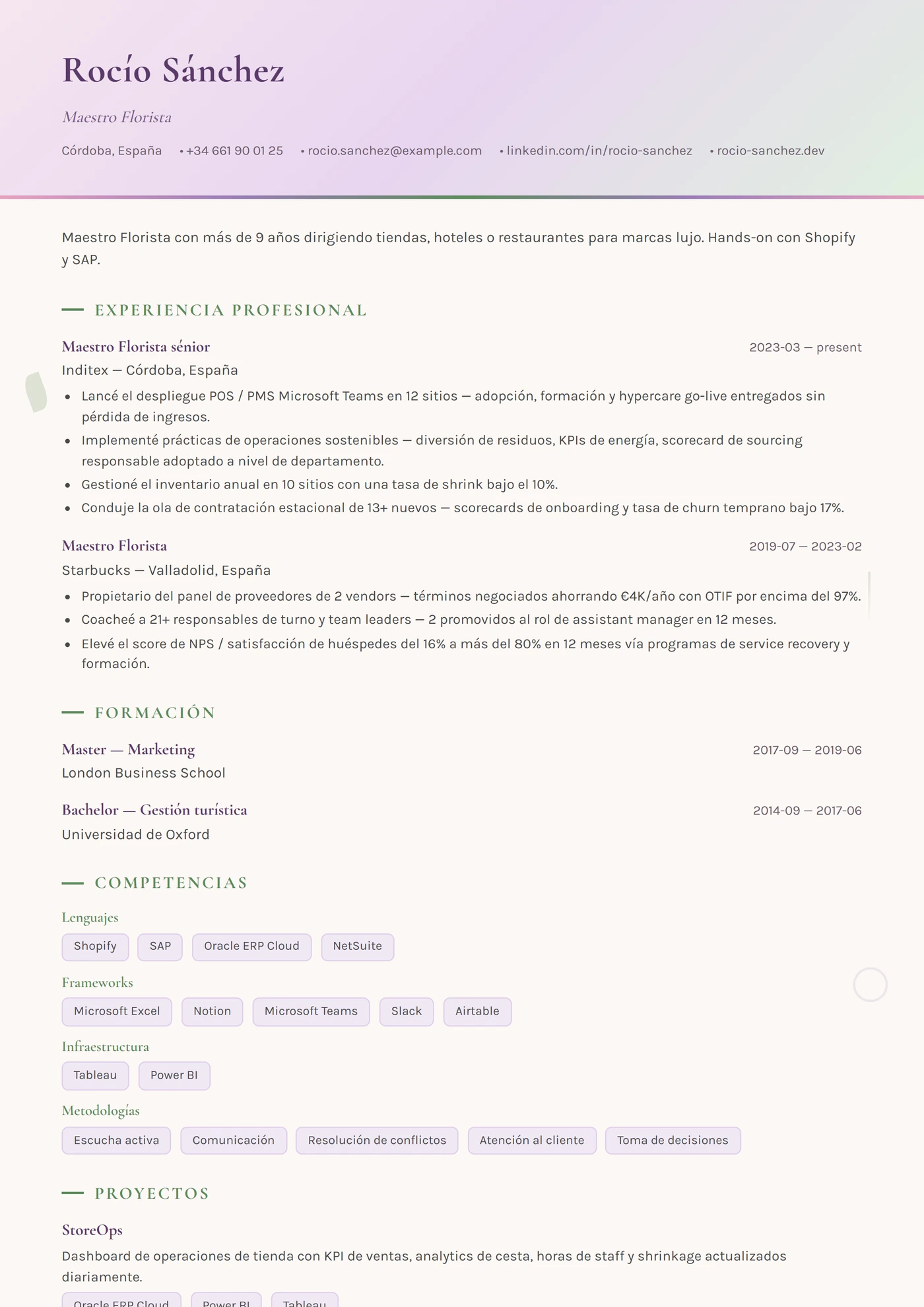 Oficio — Florista — Plantillas de CV