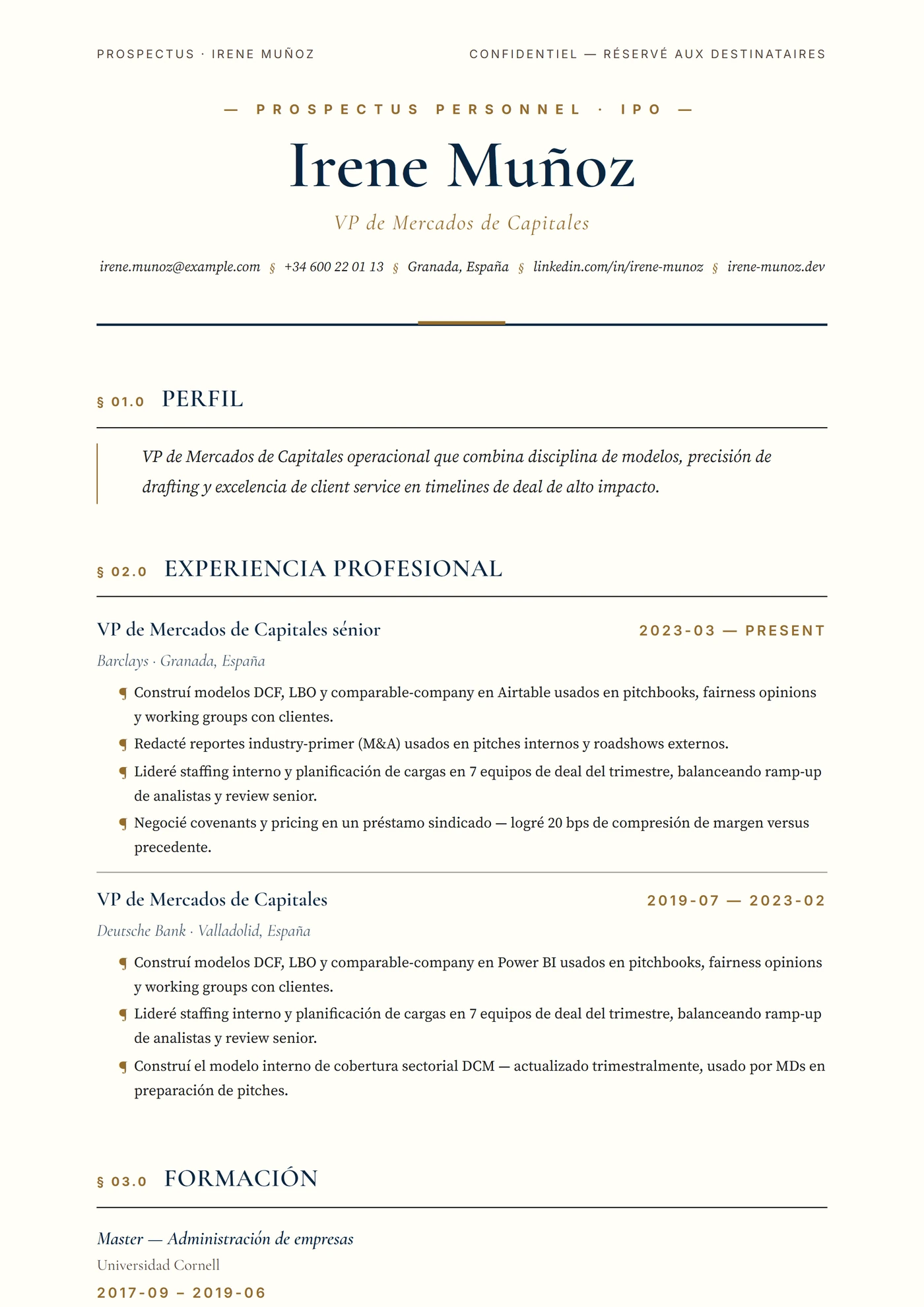 Prospecto de OPV — Plantillas de CV
