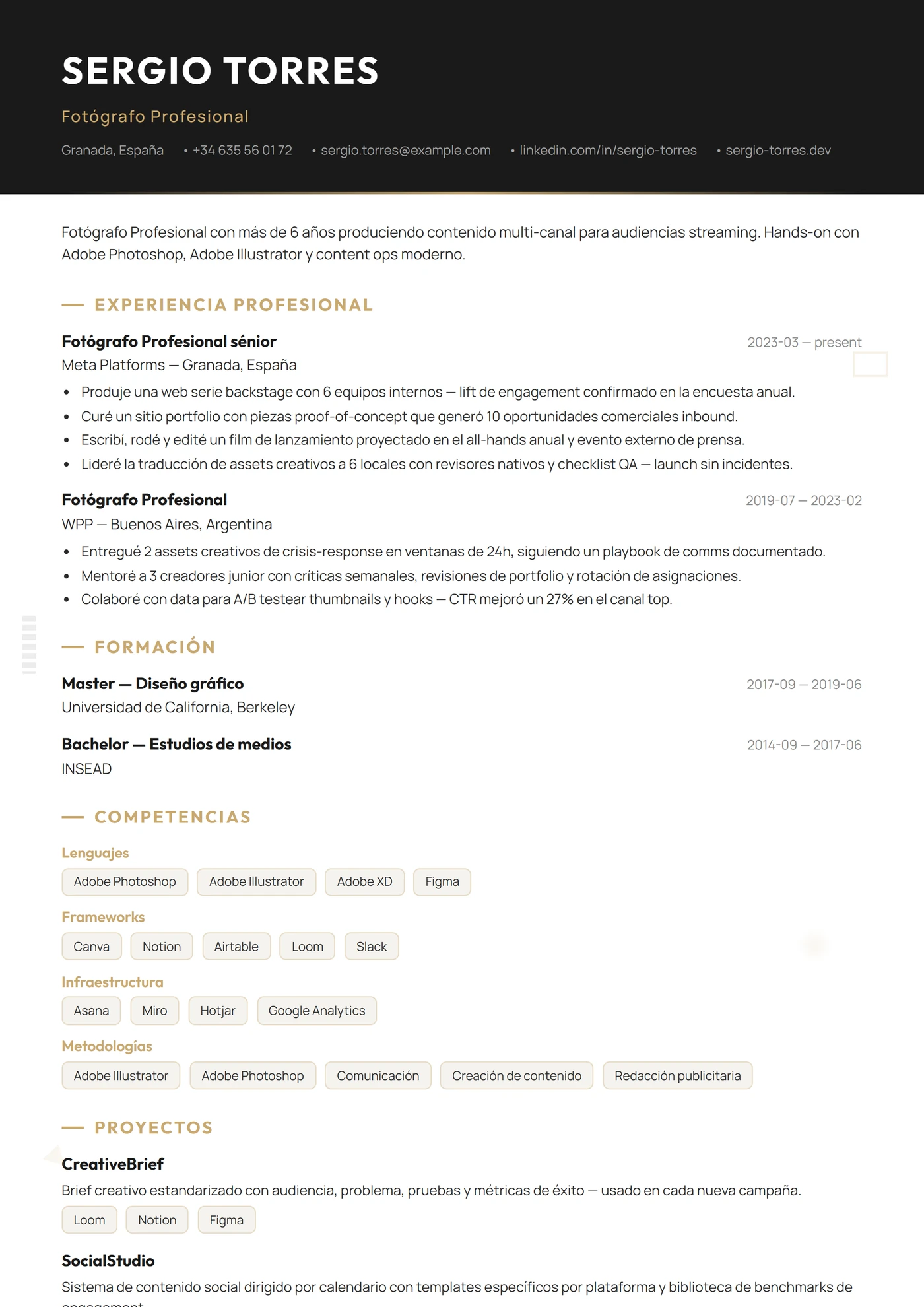 Oficio — Fotógrafo — Plantillas de CV