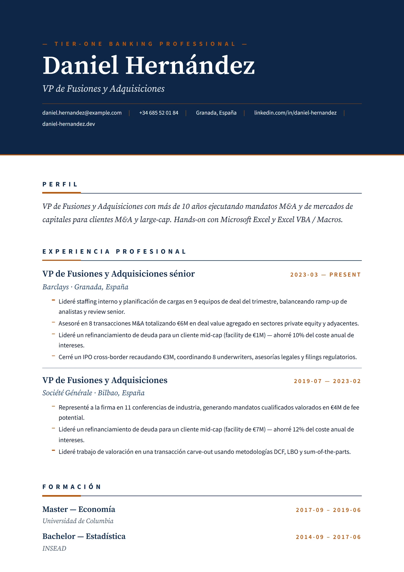 Banco Tier One — Plantillas de CV