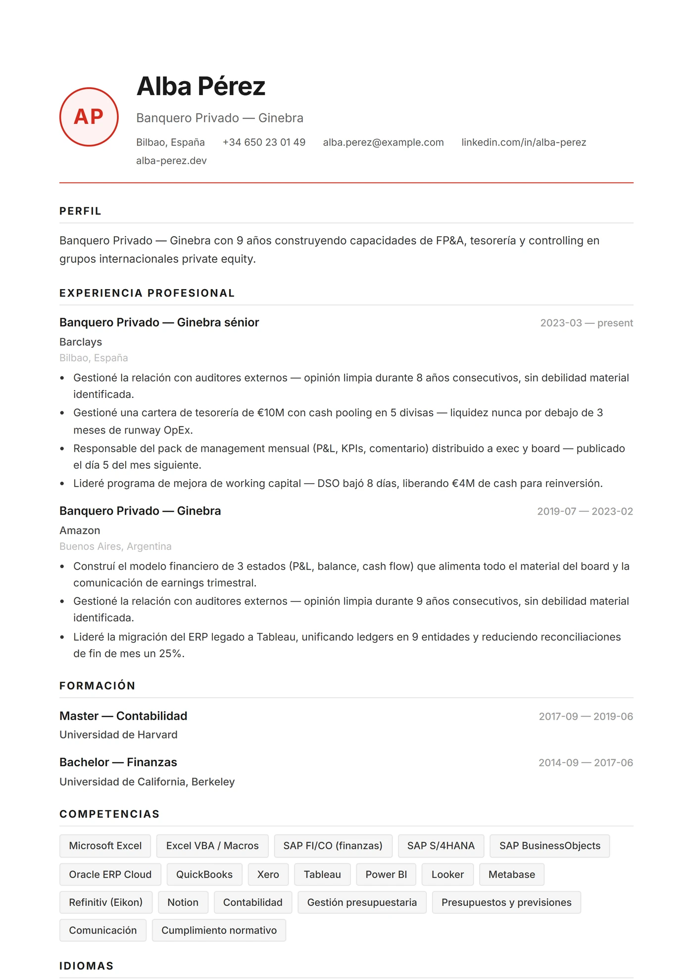 Precisión Suiza — Plantillas de CV