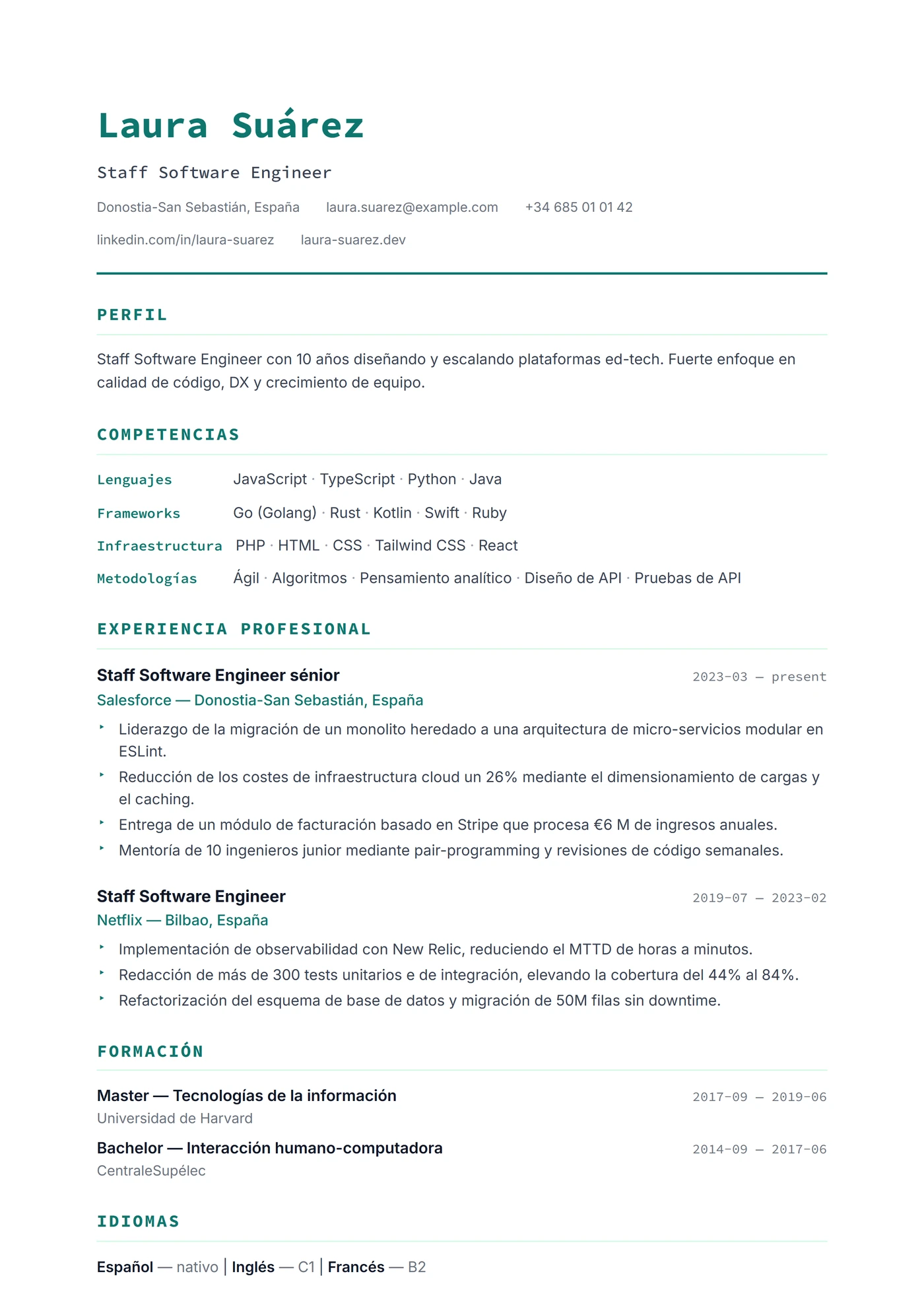 EE. UU. Tech — Plantillas de CV