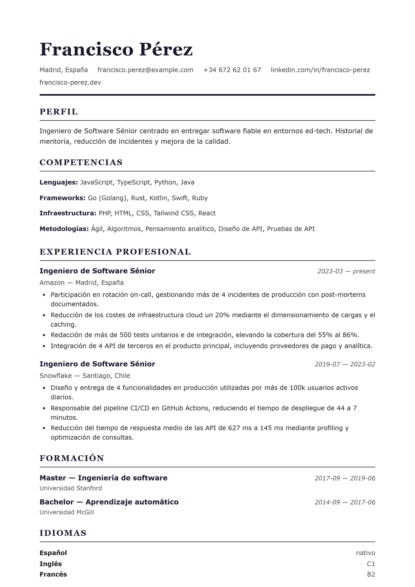 EE. UU. Estándar — Plantillas de CV