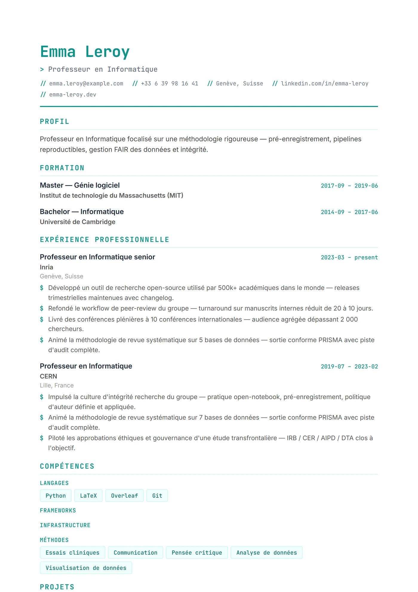 Informatique & IT — Modèles de CV
