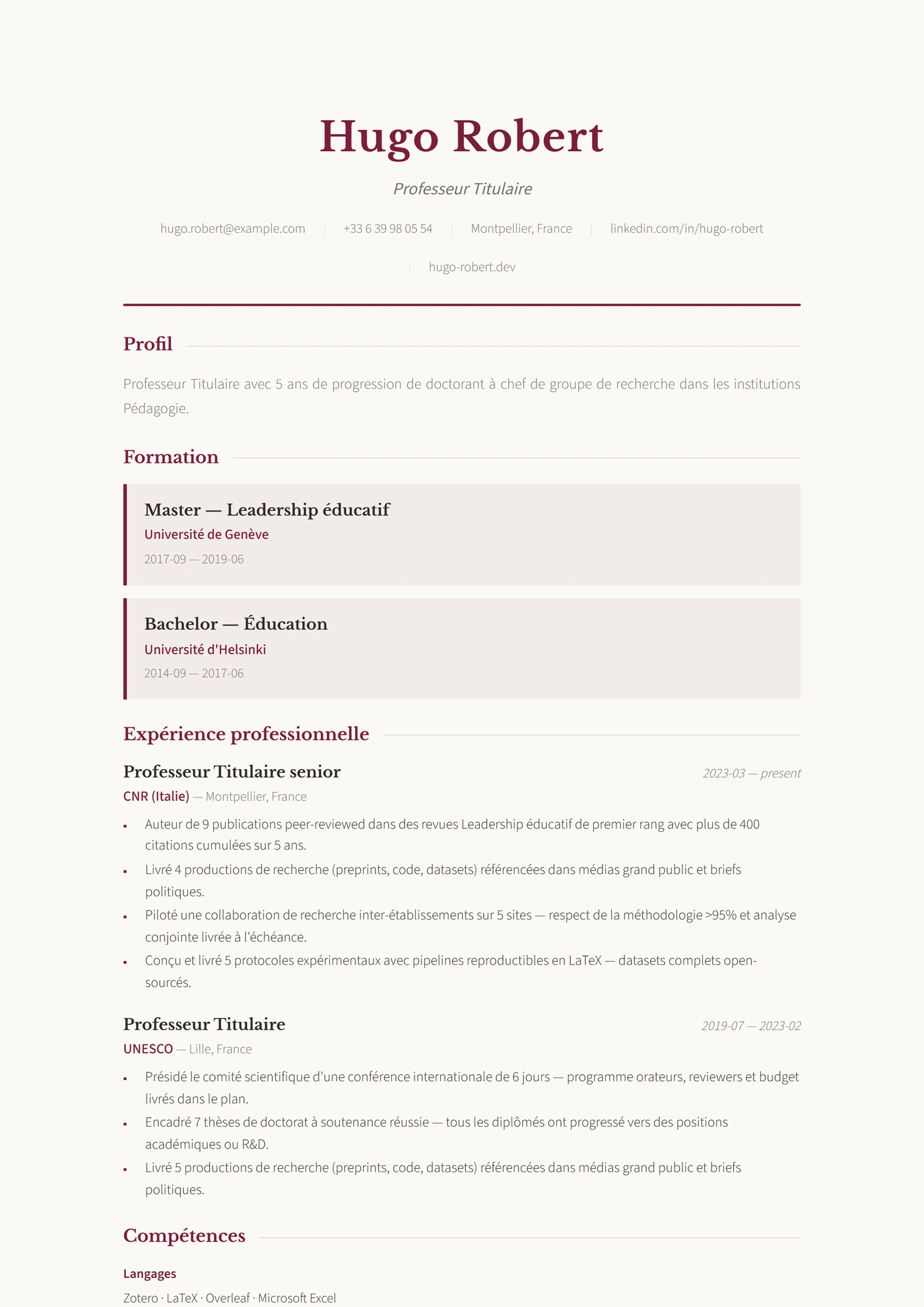 Chercheur — Modèles de CV