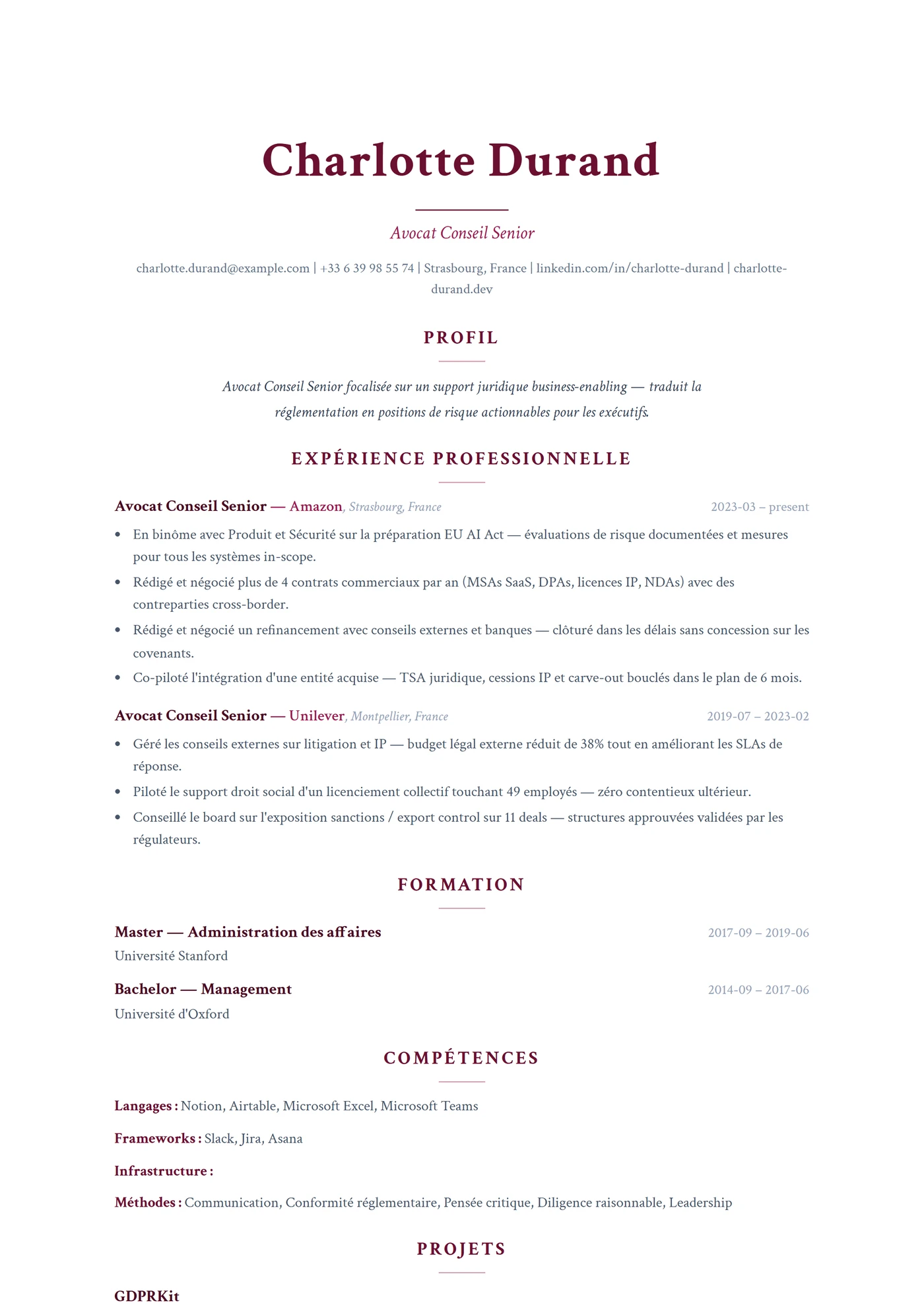 ATS Nom Centré — Modèles de CV