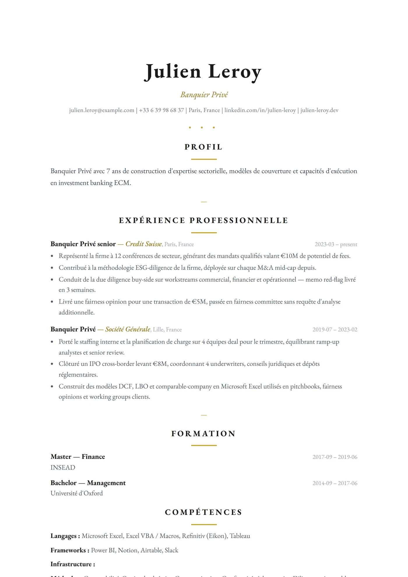 ATS Règles Élégantes — Modèles de CV