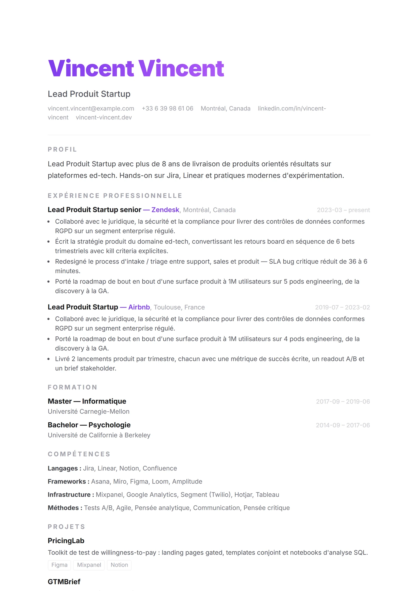 ATS Start-up Net — Modèles de CV