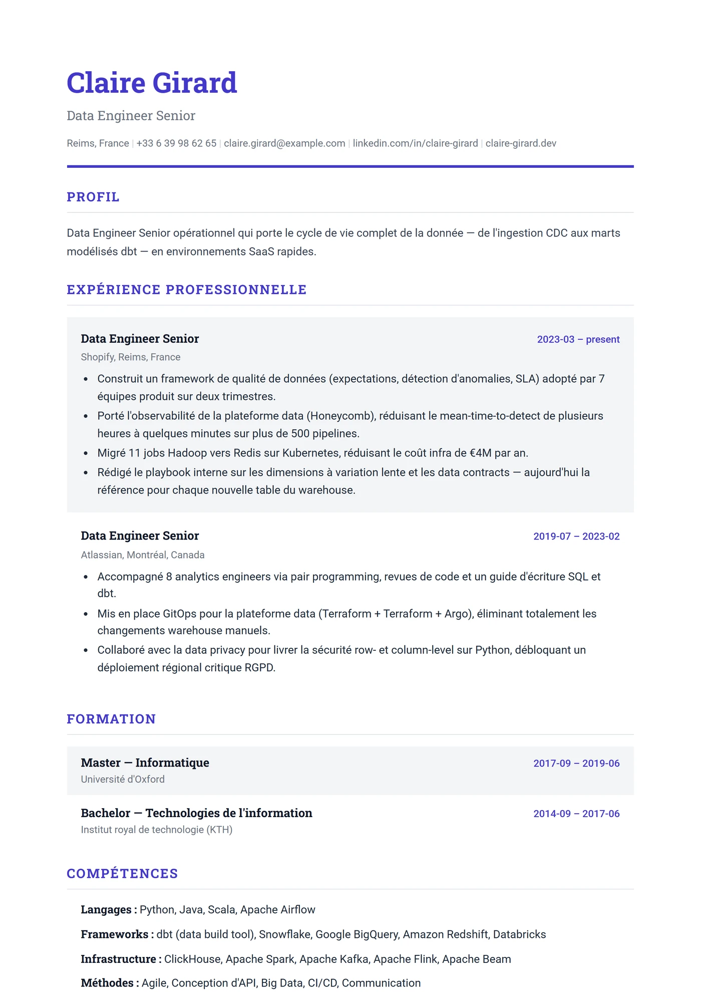 ATS Structuré — Modèles de CV