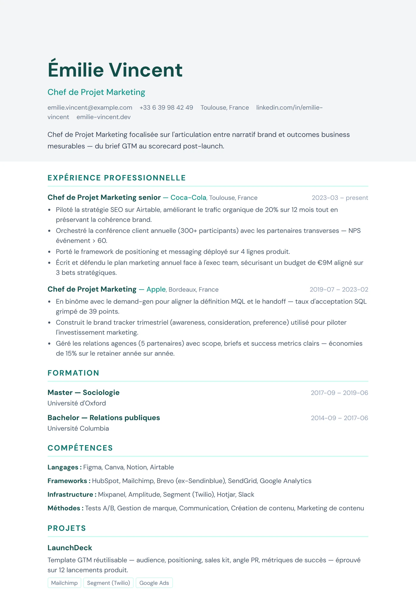 ATS Bicolore — Modèles de CV
