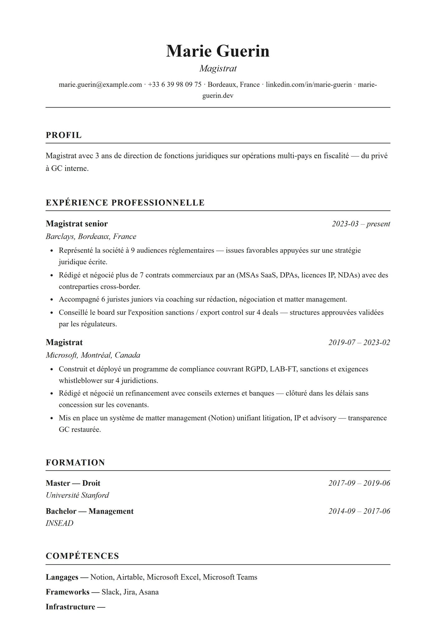 Classique Times — Modèles de CV