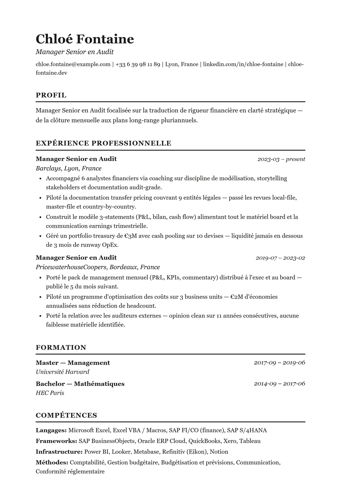 Classique Traditionnel — Modèles de CV