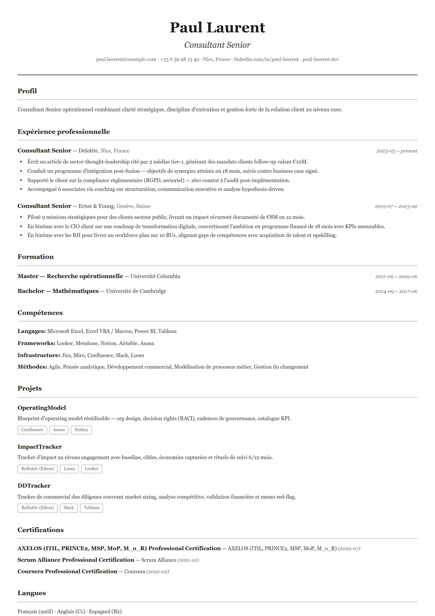 Classique — Modèles de CV