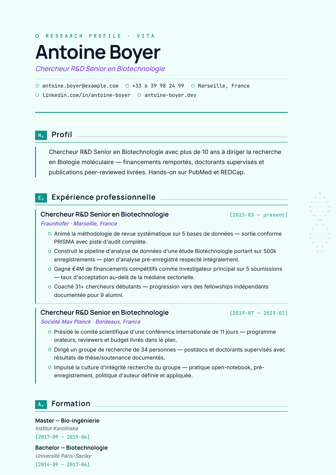 Industrie — Biotech — Modèles de CV