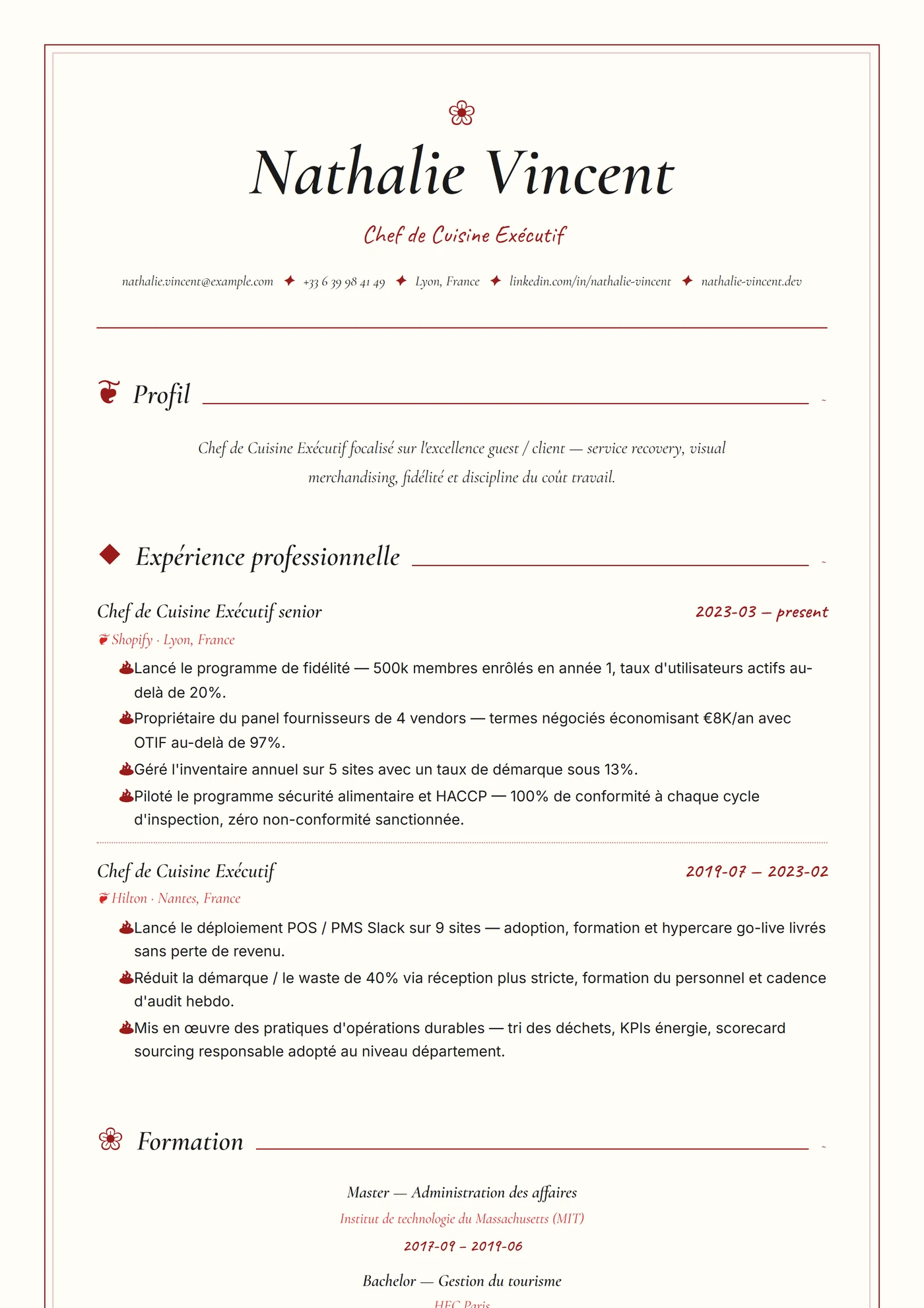 Industrie — Chef cuisinier — Modèles de CV