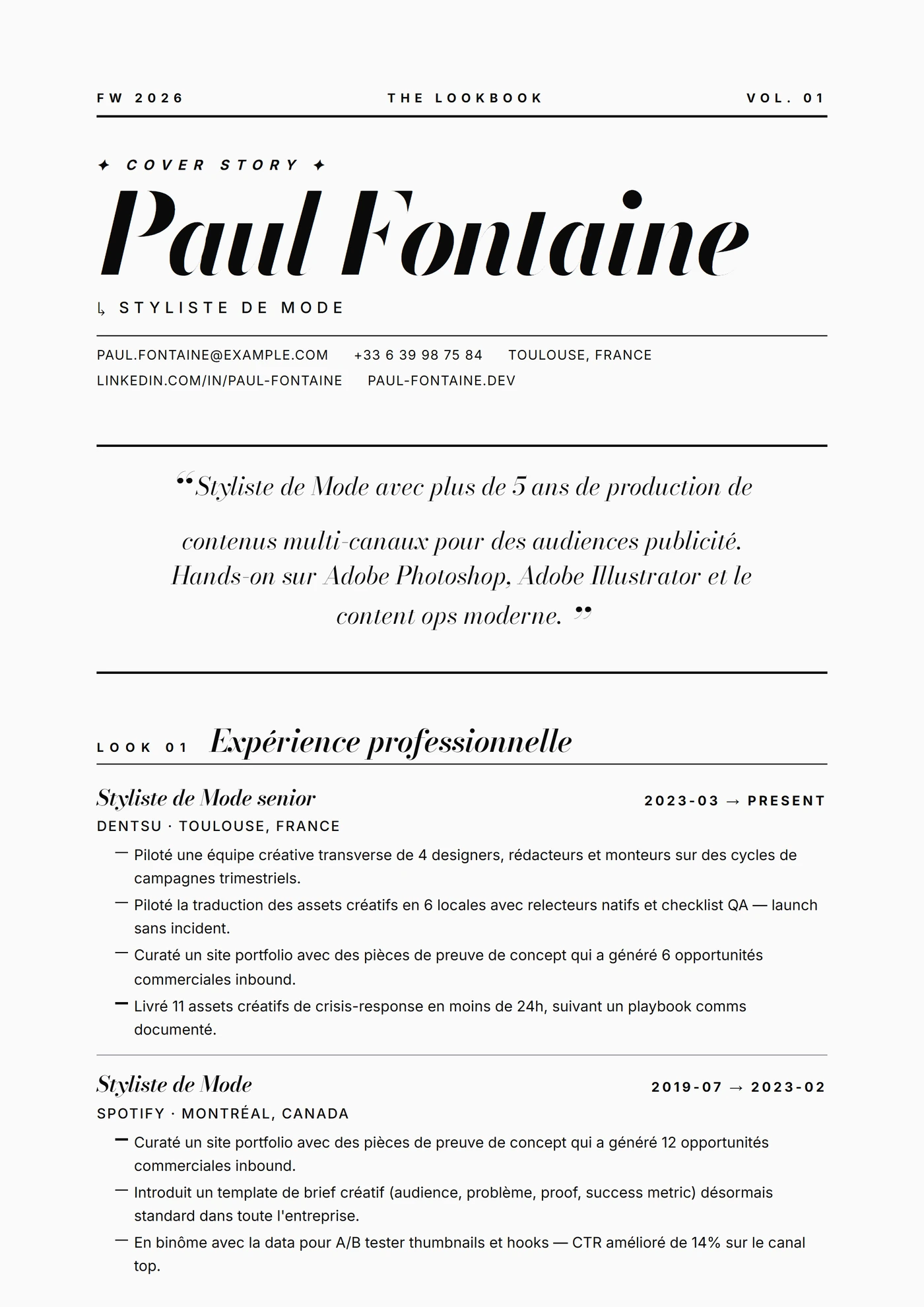 Industrie — Mode défilé — Modèles de CV