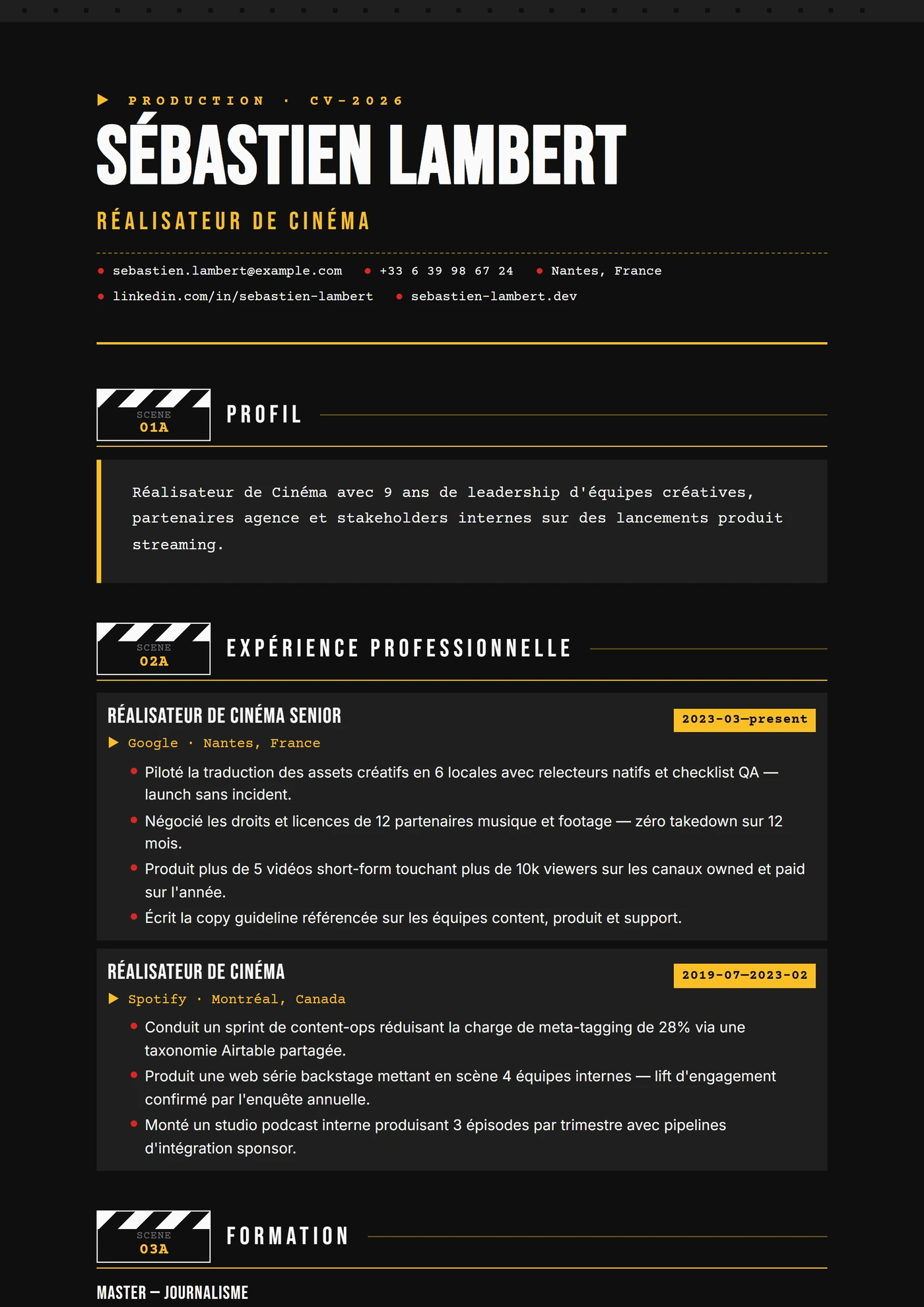 Industrie — Production audiovisuelle — Modèles de CV