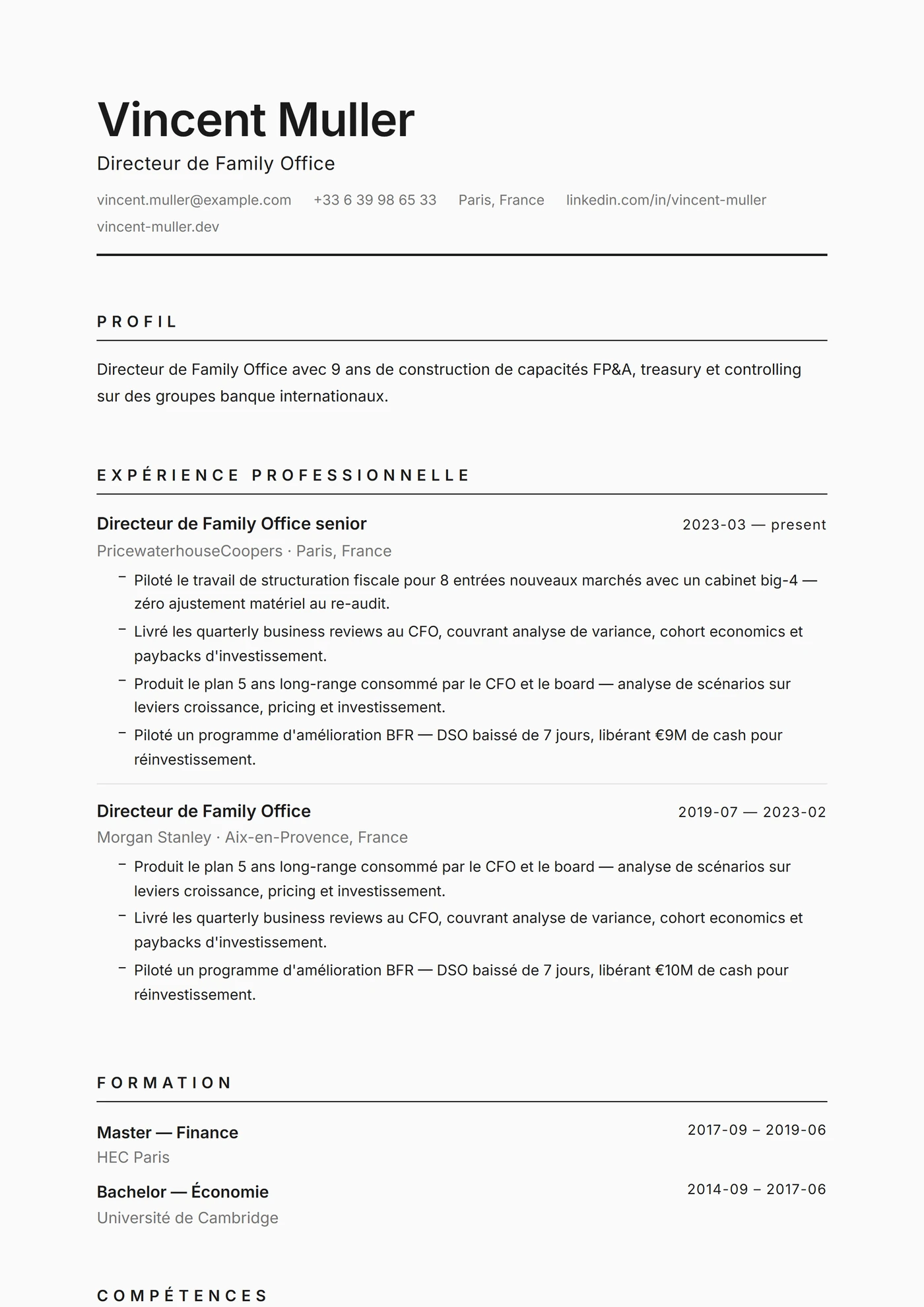 Minimal Monochrome — Modèles de CV