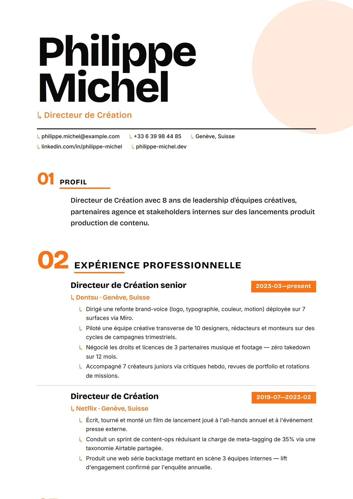 Moderne Asymétrique — Modèles de CV