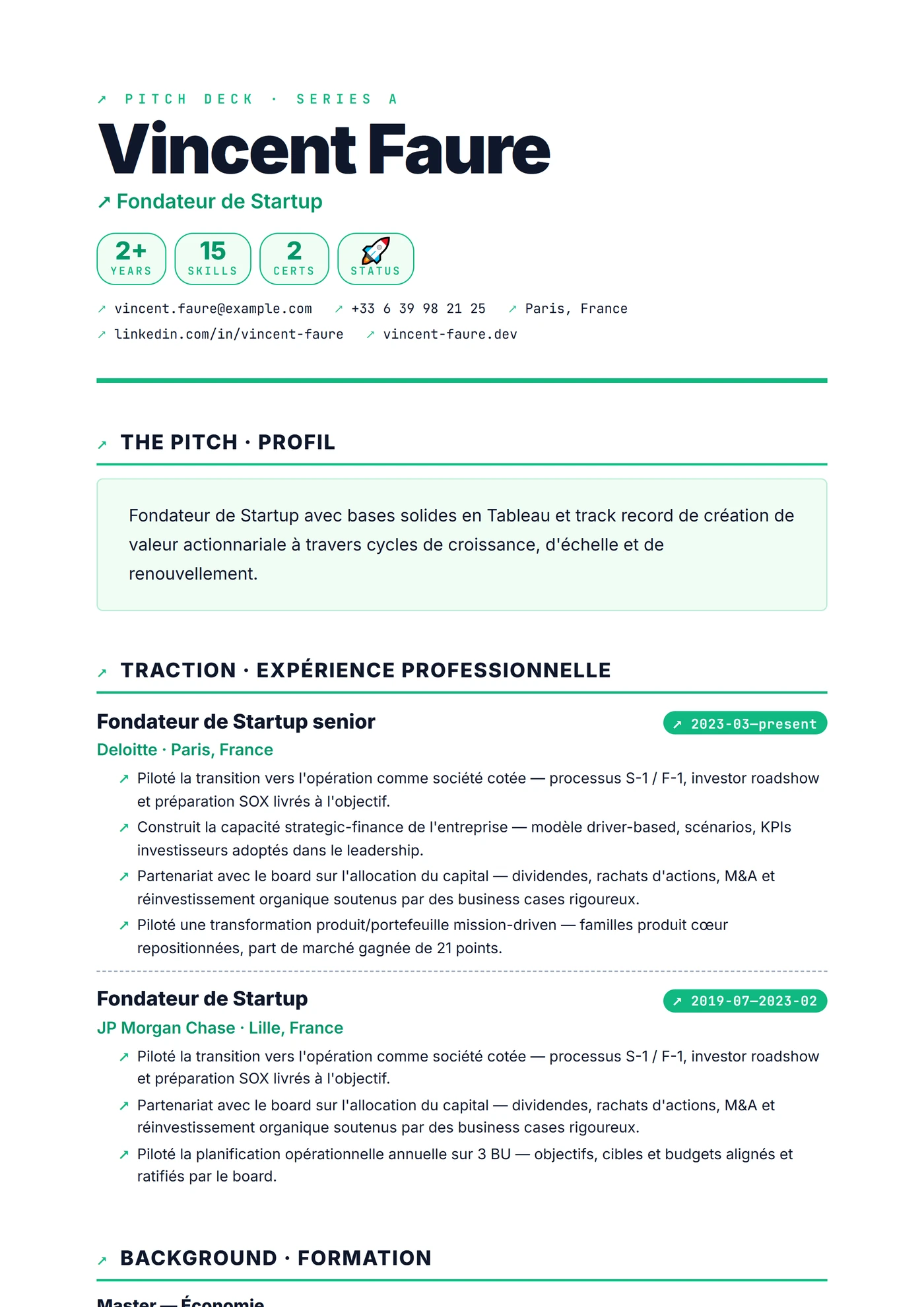 Moderne Pitch Start-up — Modèles de CV
