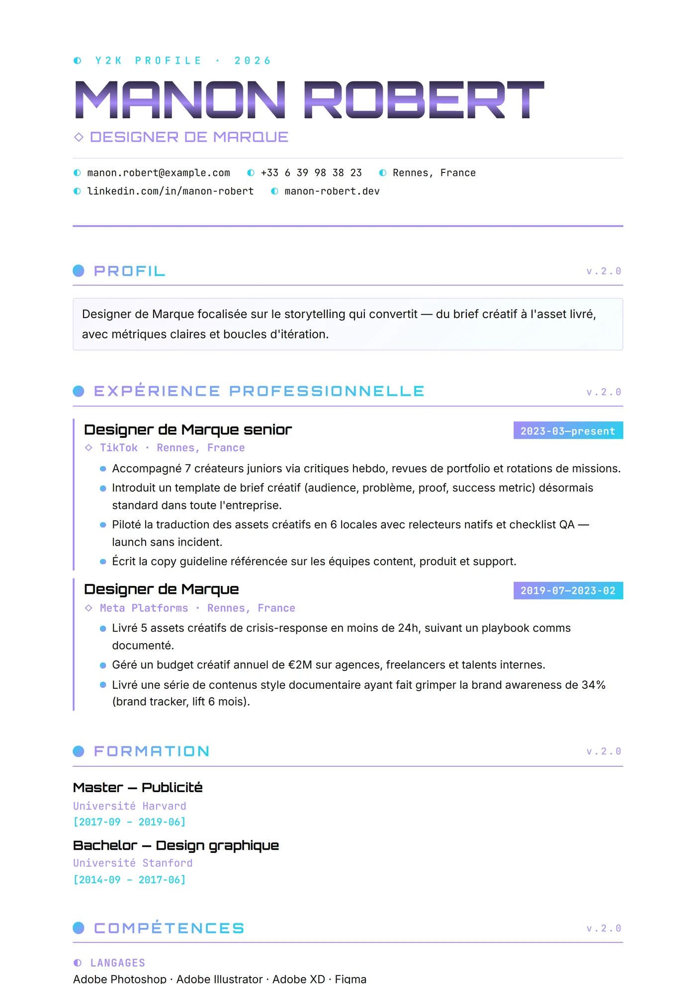 Moderne Y2K Chromé — Modèles de CV