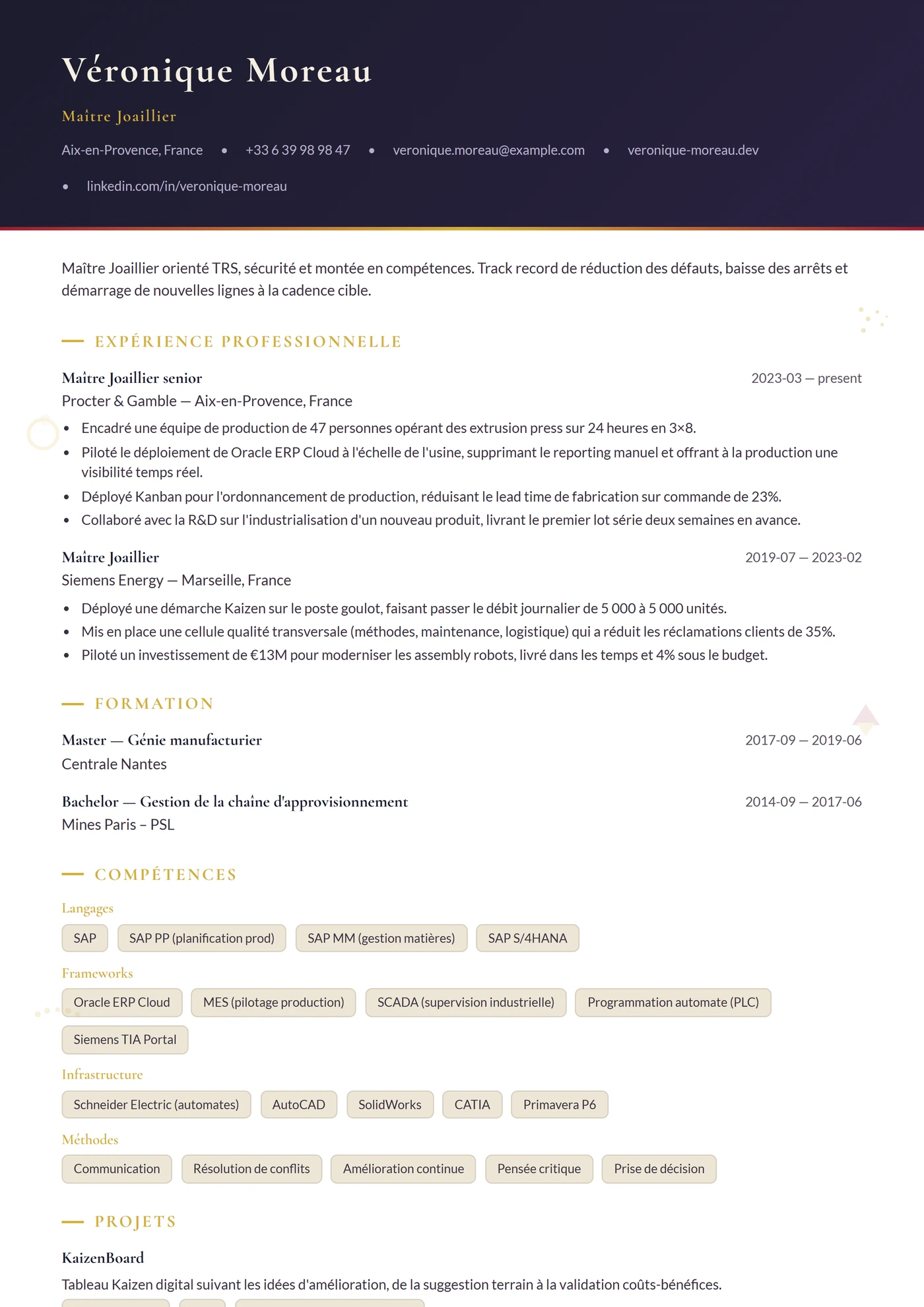 Métier — Bijoutier — Modèles de CV