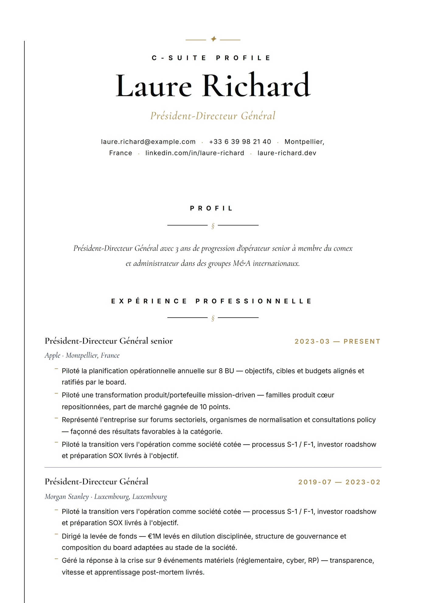 C-Suite Élégant — Modèles de CV