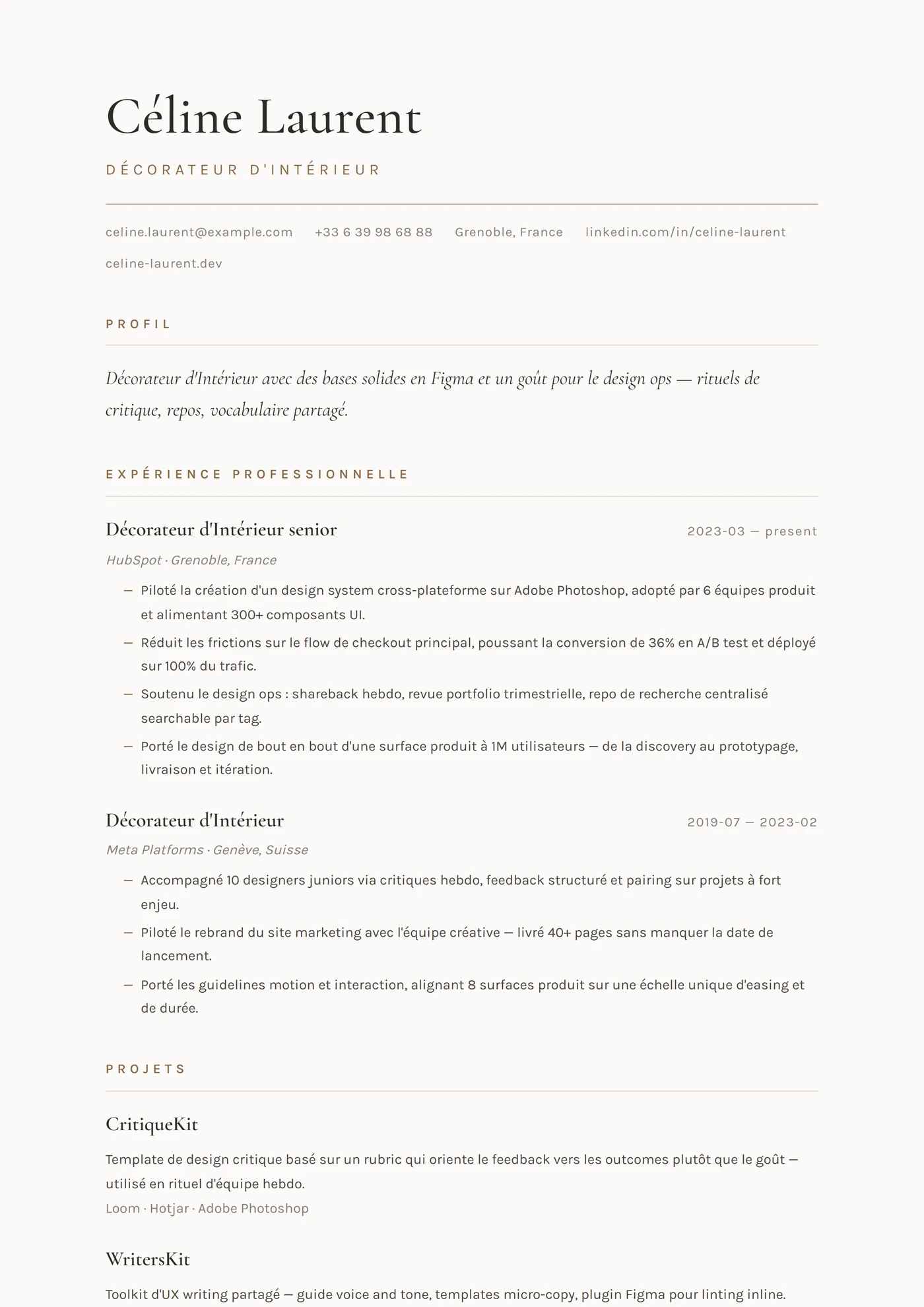 Métier — Décorateur — Modèles de CV