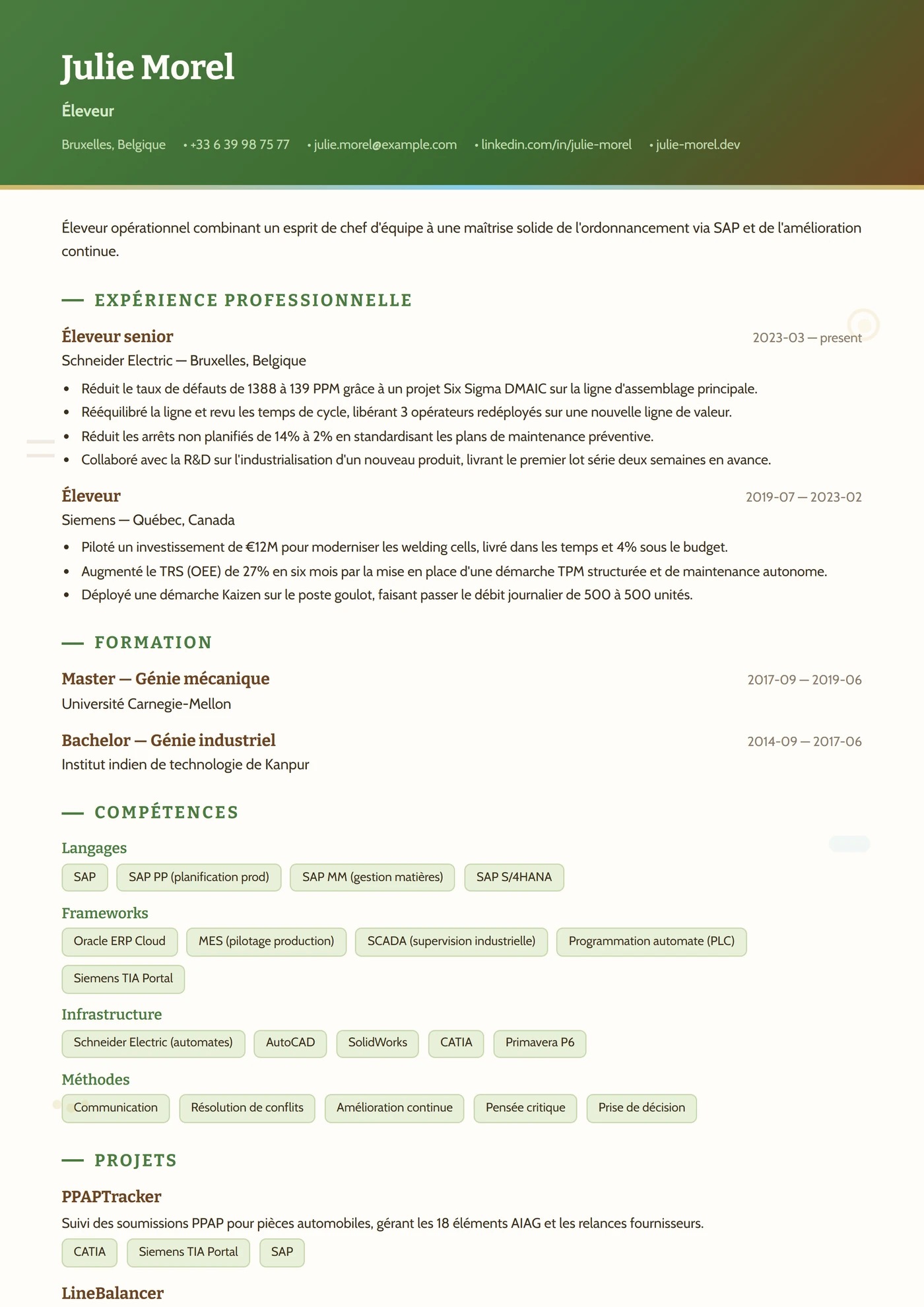 Métier — Élevage — Modèles de CV